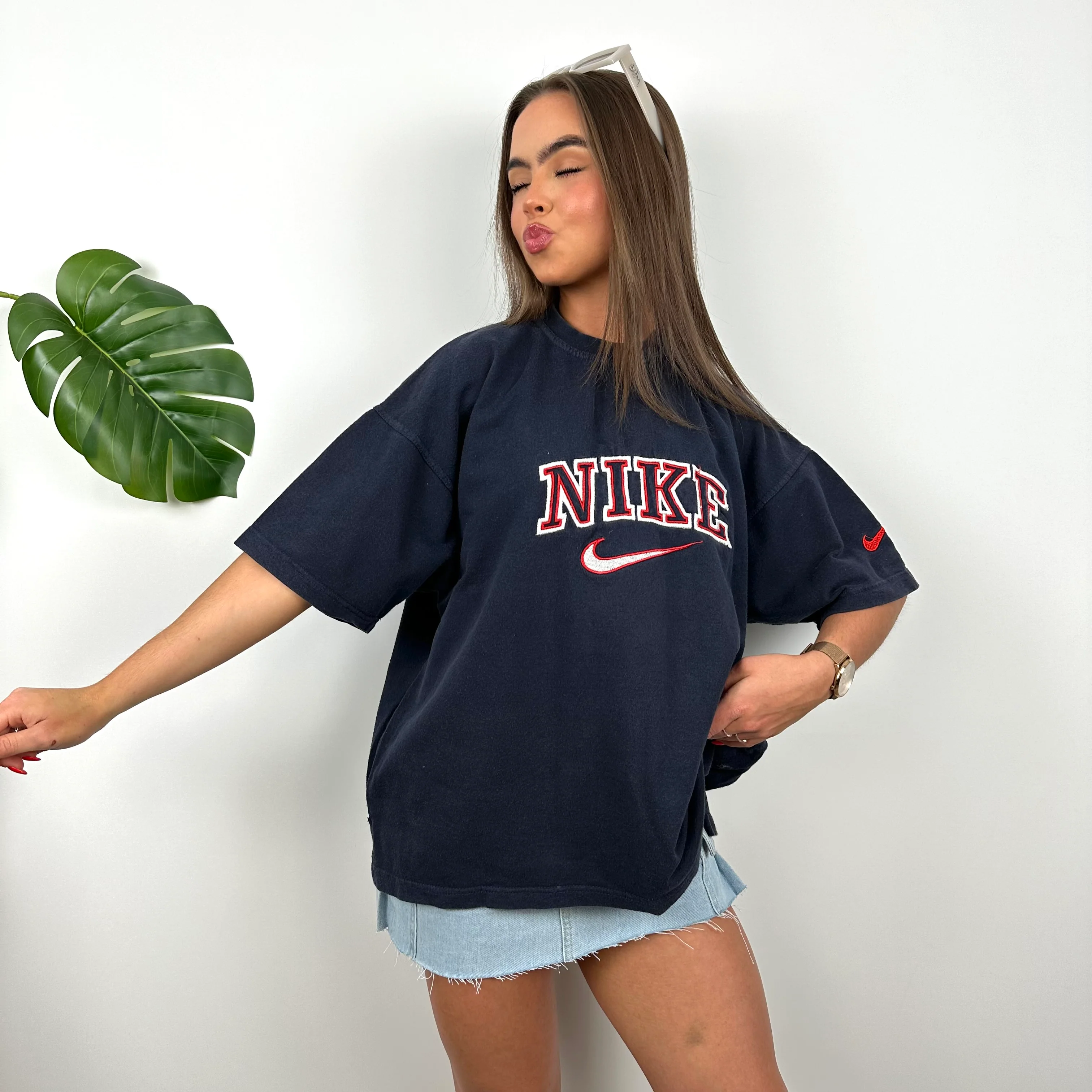 Nike Navy Embroidered Spell Out T Shirt (M) - Image 6