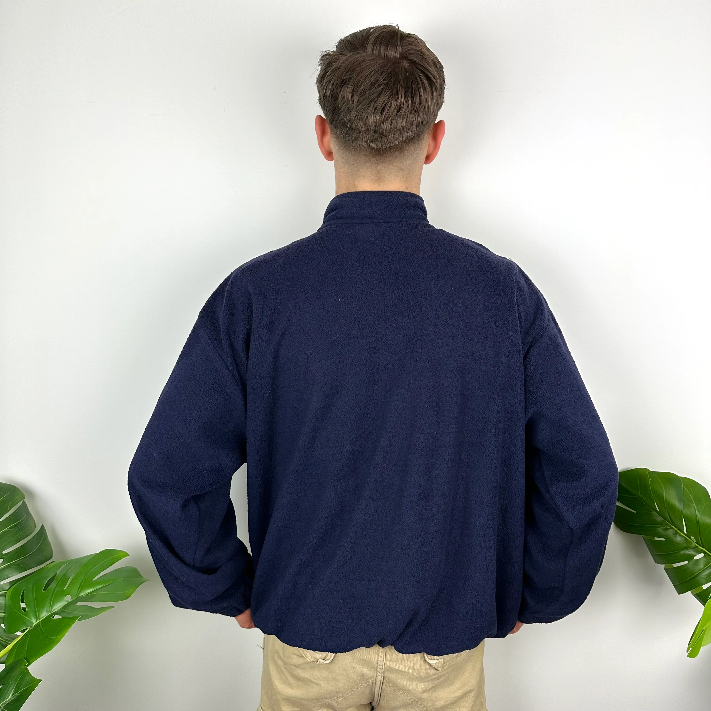 Nike Navy Embroidered Spell Out Teddy Bear Fleece Quarter Zip (XL) - Image 4