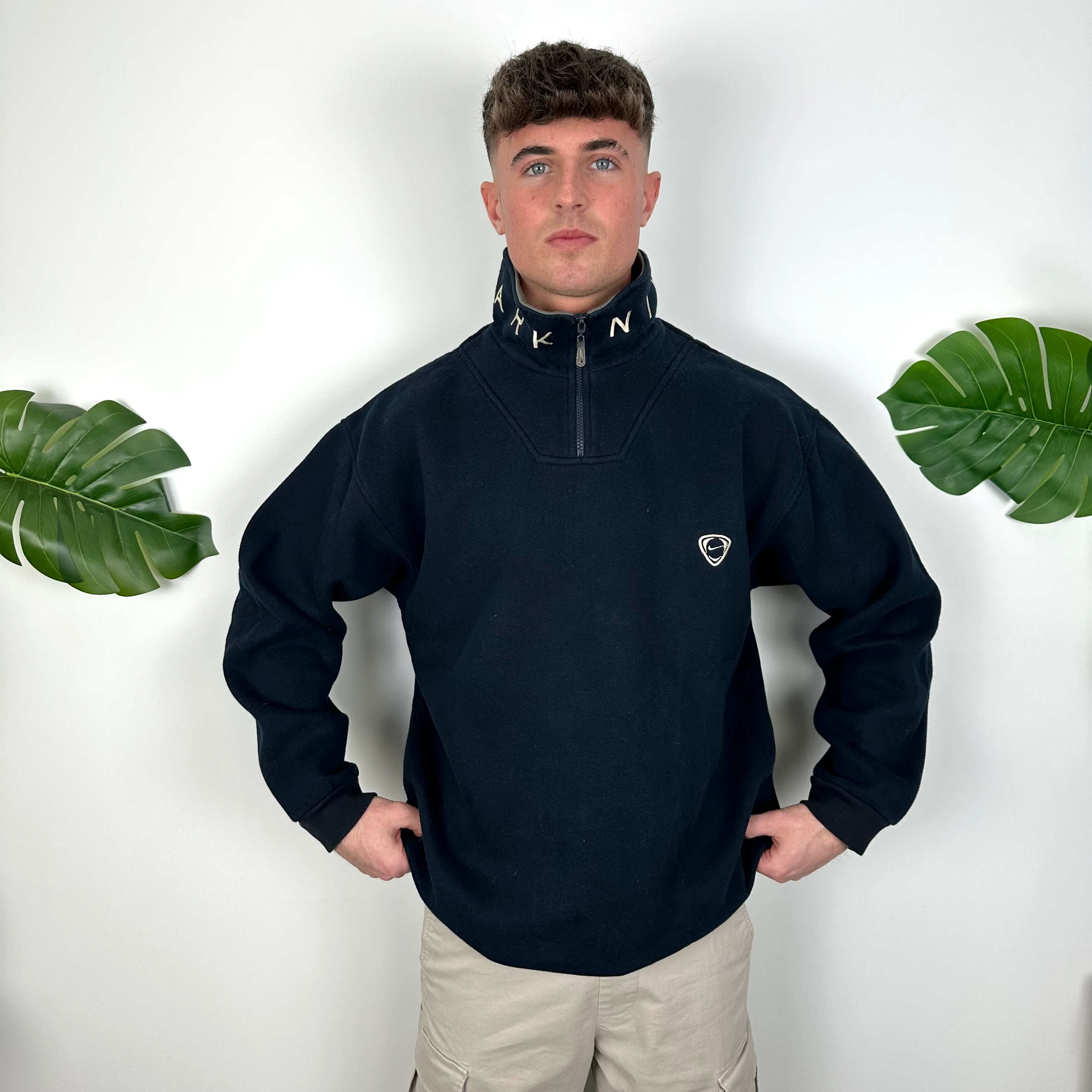 Nike Park Navy Embroidered Spell Out Quarter Zip Sweatshirt (XL)