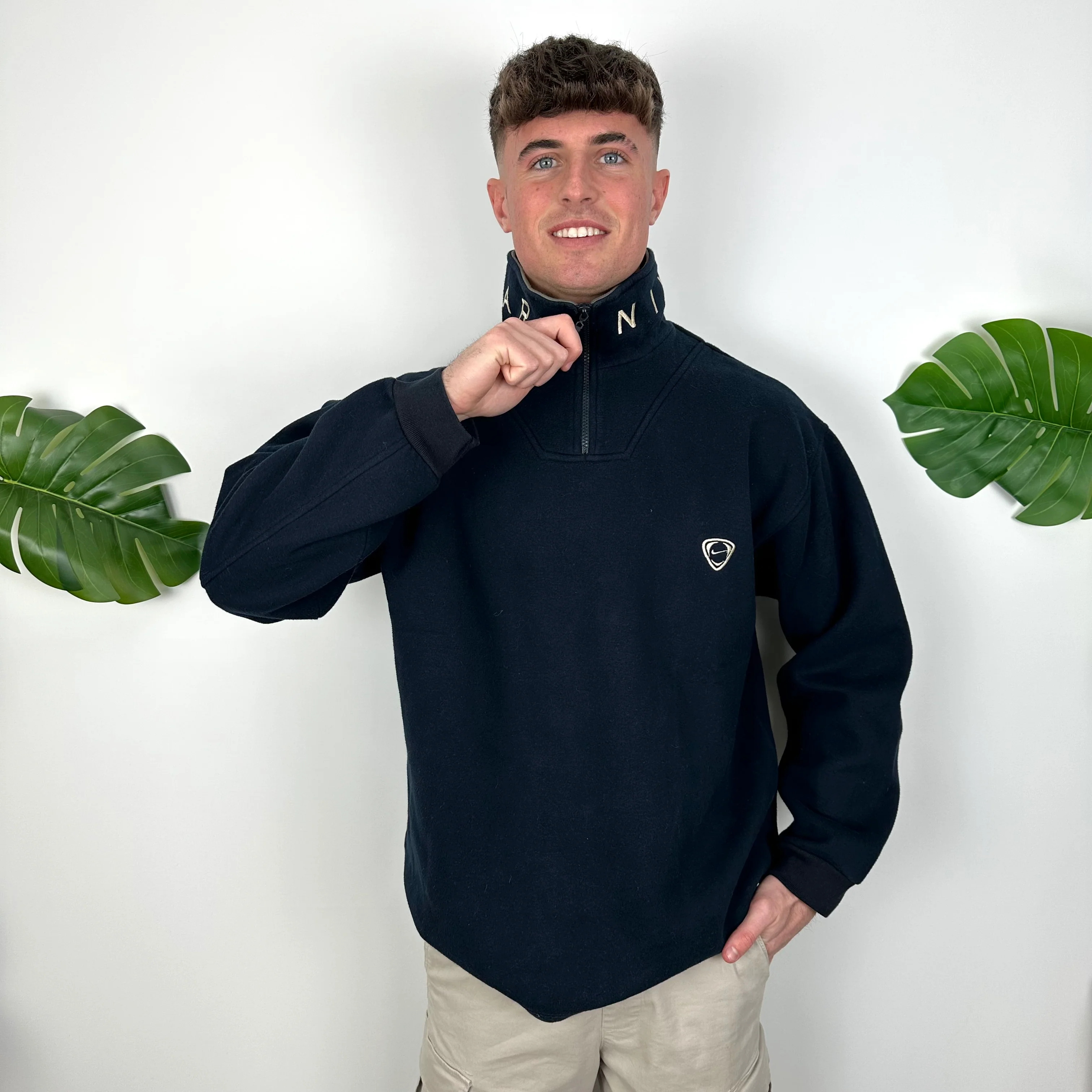 Nike Park Navy Embroidered Spell Out Quarter Zip Sweatshirt (XL) - Image 2