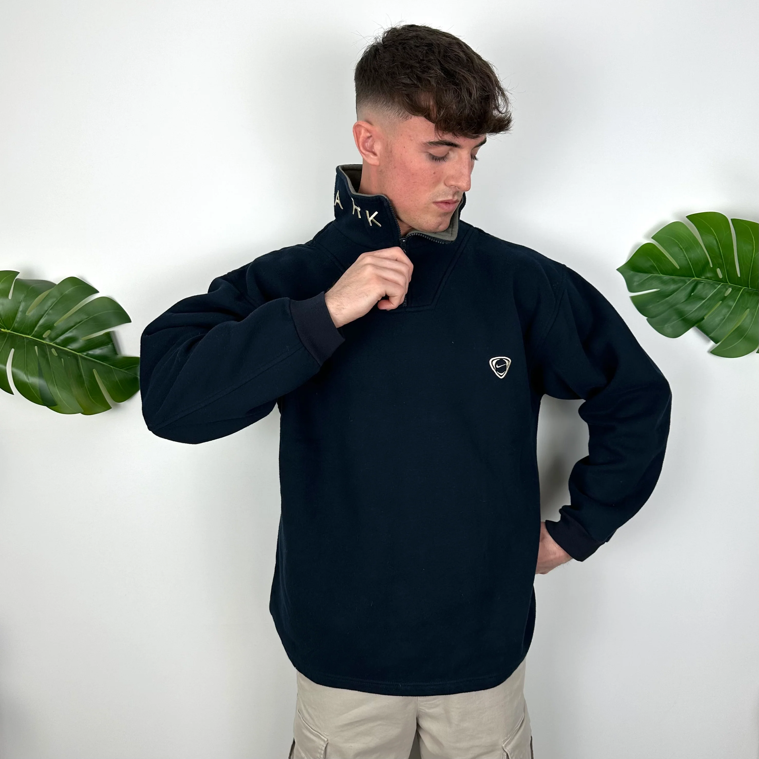 Nike Park Navy Embroidered Spell Out Quarter Zip Sweatshirt (XL) - Image 3