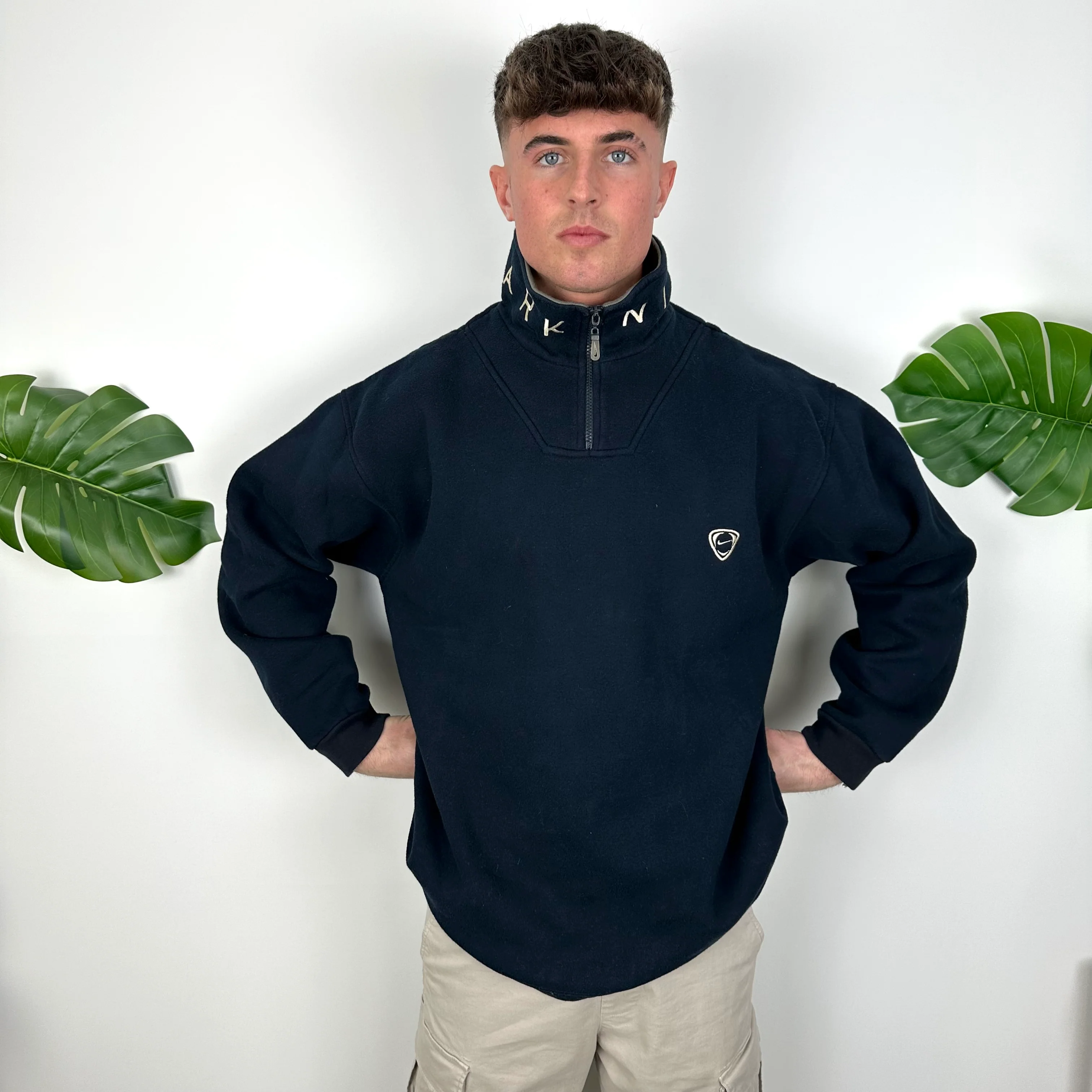 Nike Park Navy Embroidered Spell Out Quarter Zip Sweatshirt (XL) - Image 4