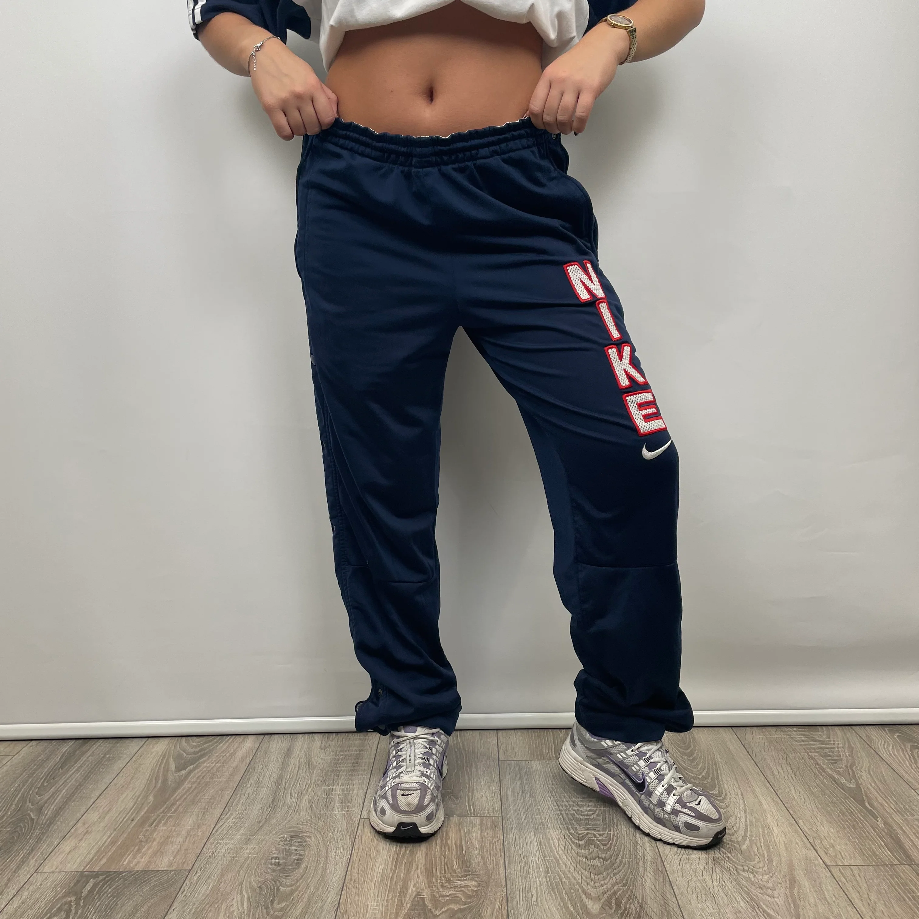 Nike Navy Embroidered Spell Out Track Pants (L) - Image 2