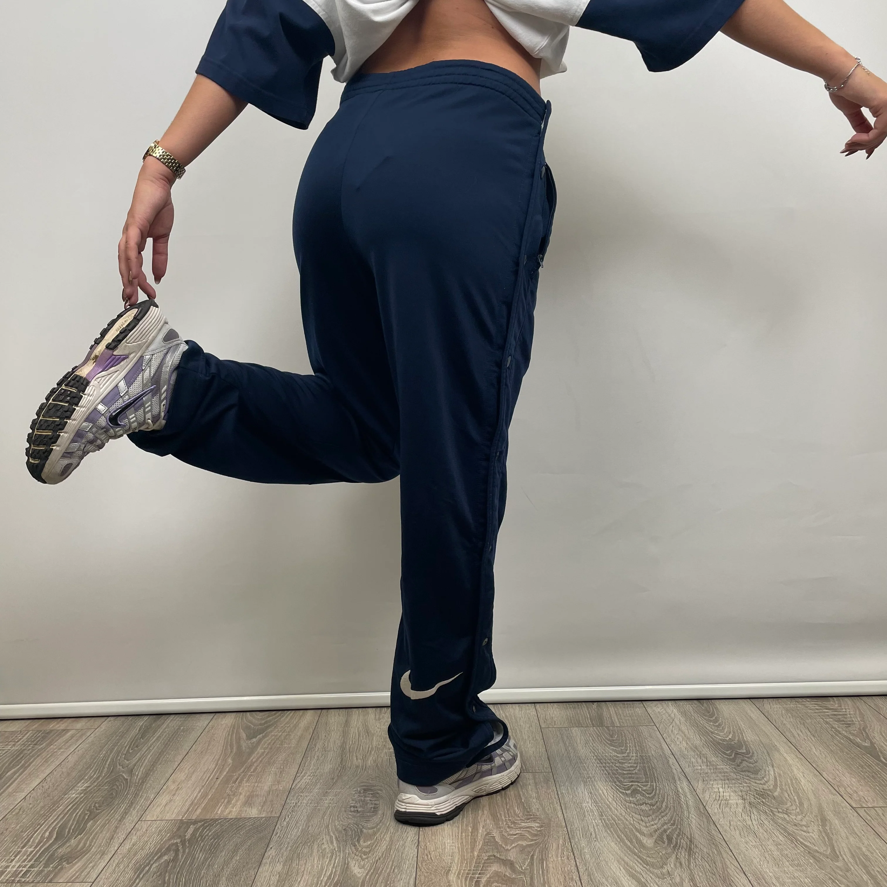 Nike Navy Embroidered Spell Out Track Pants (L) - Image 3