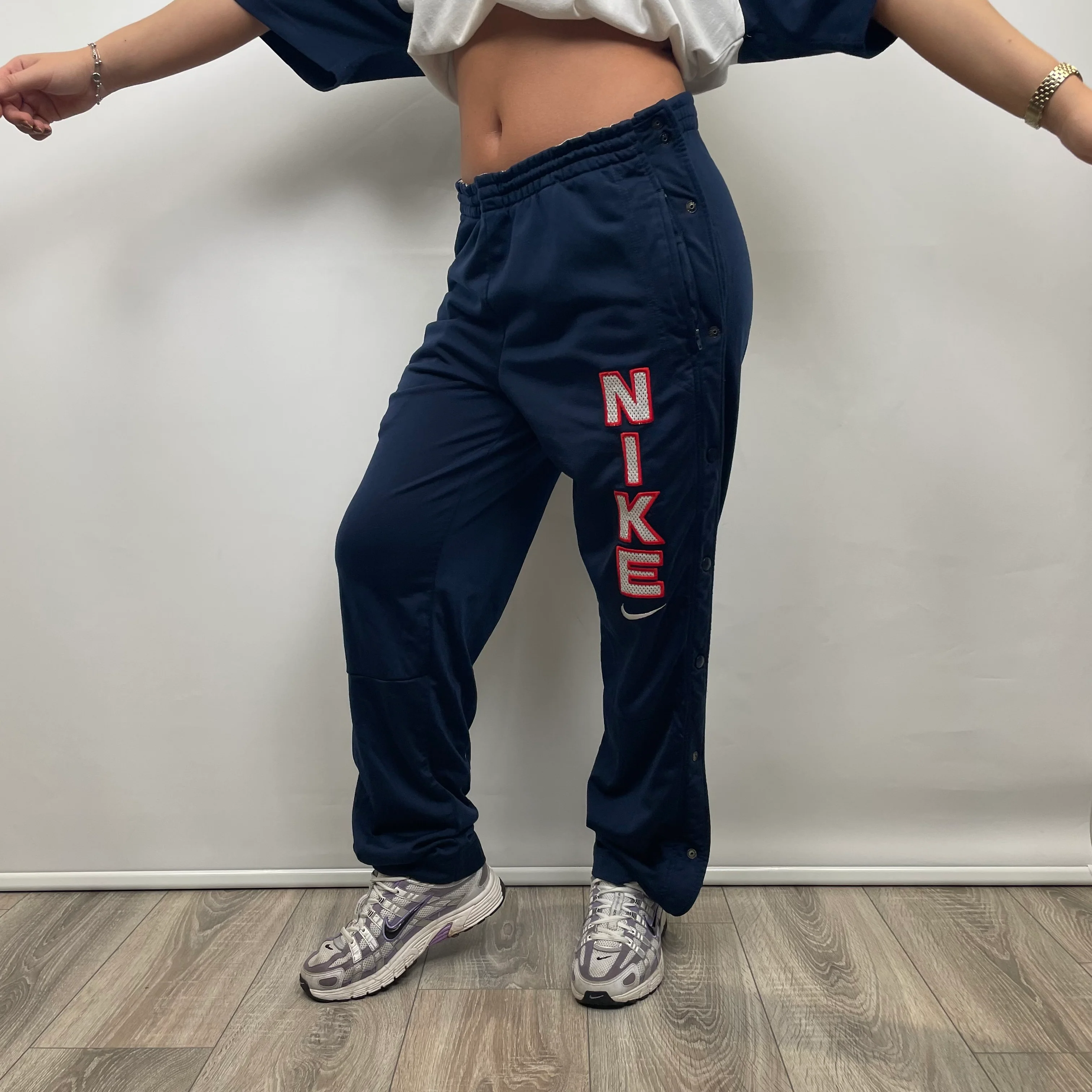 Nike Navy Embroidered Spell Out Track Pants (L) - Image 4