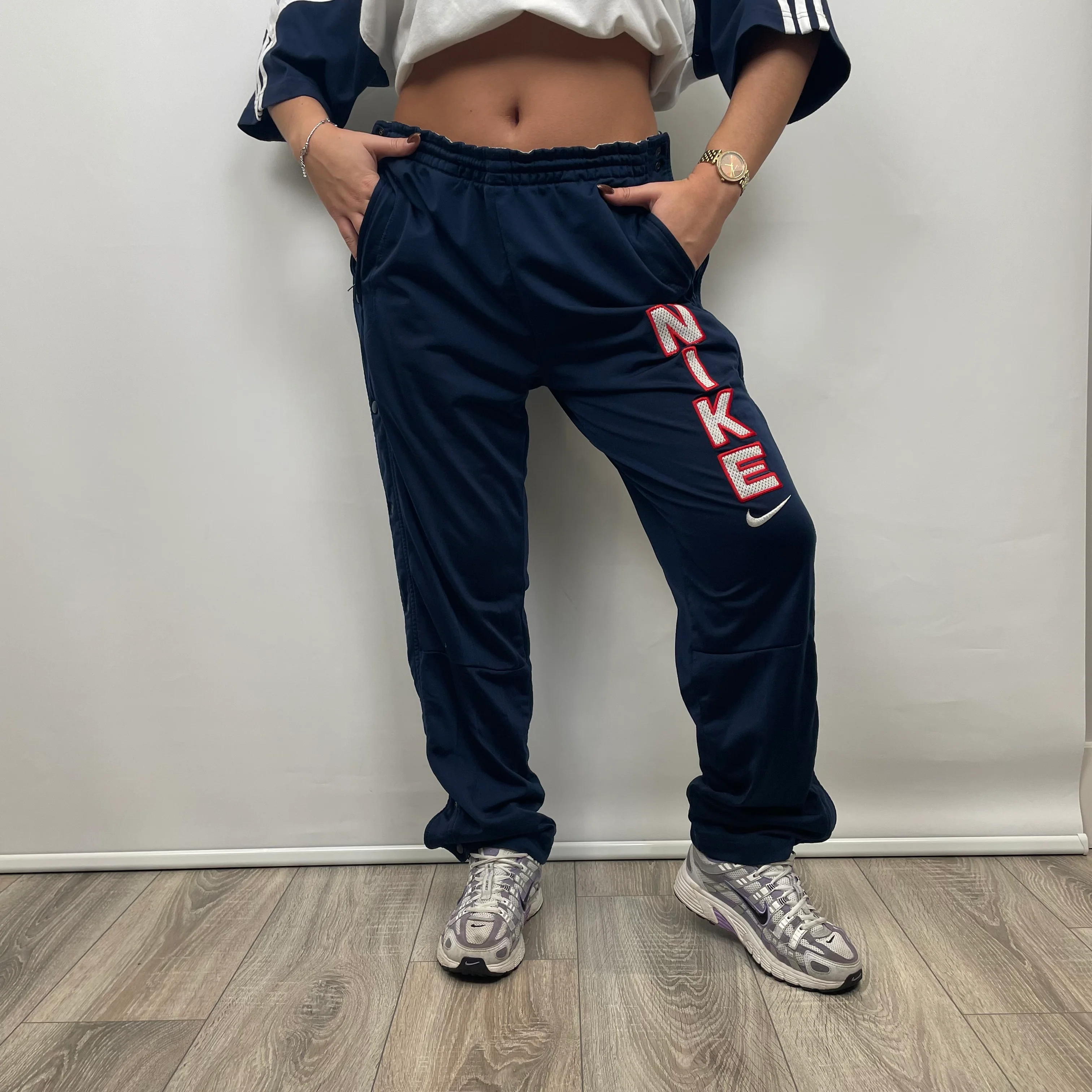 Nike Navy Embroidered Spell Out Track Pants (L) - Image 5