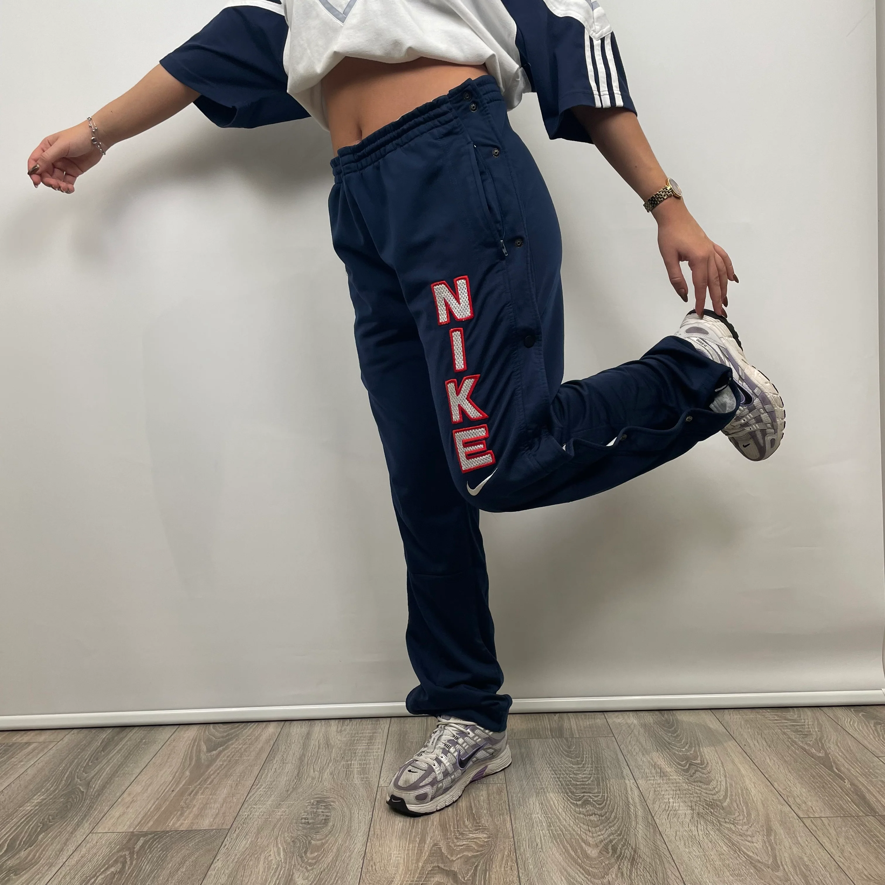 Nike Navy Embroidered Spell Out Track Pants (L) - Image 7