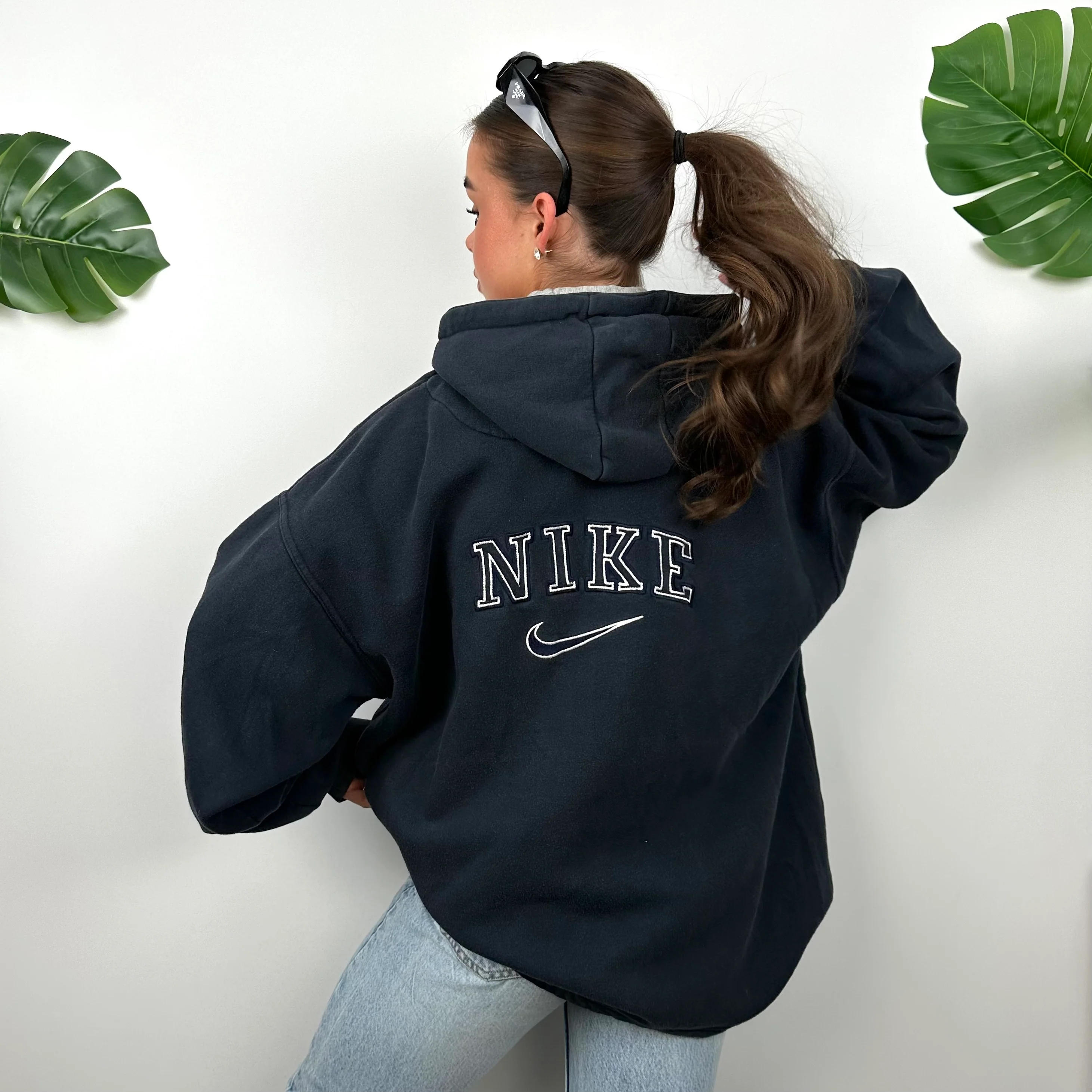 Nike Navy Embroidered Spell Out Zip Up Hoodie Jacket (L) - Image 2