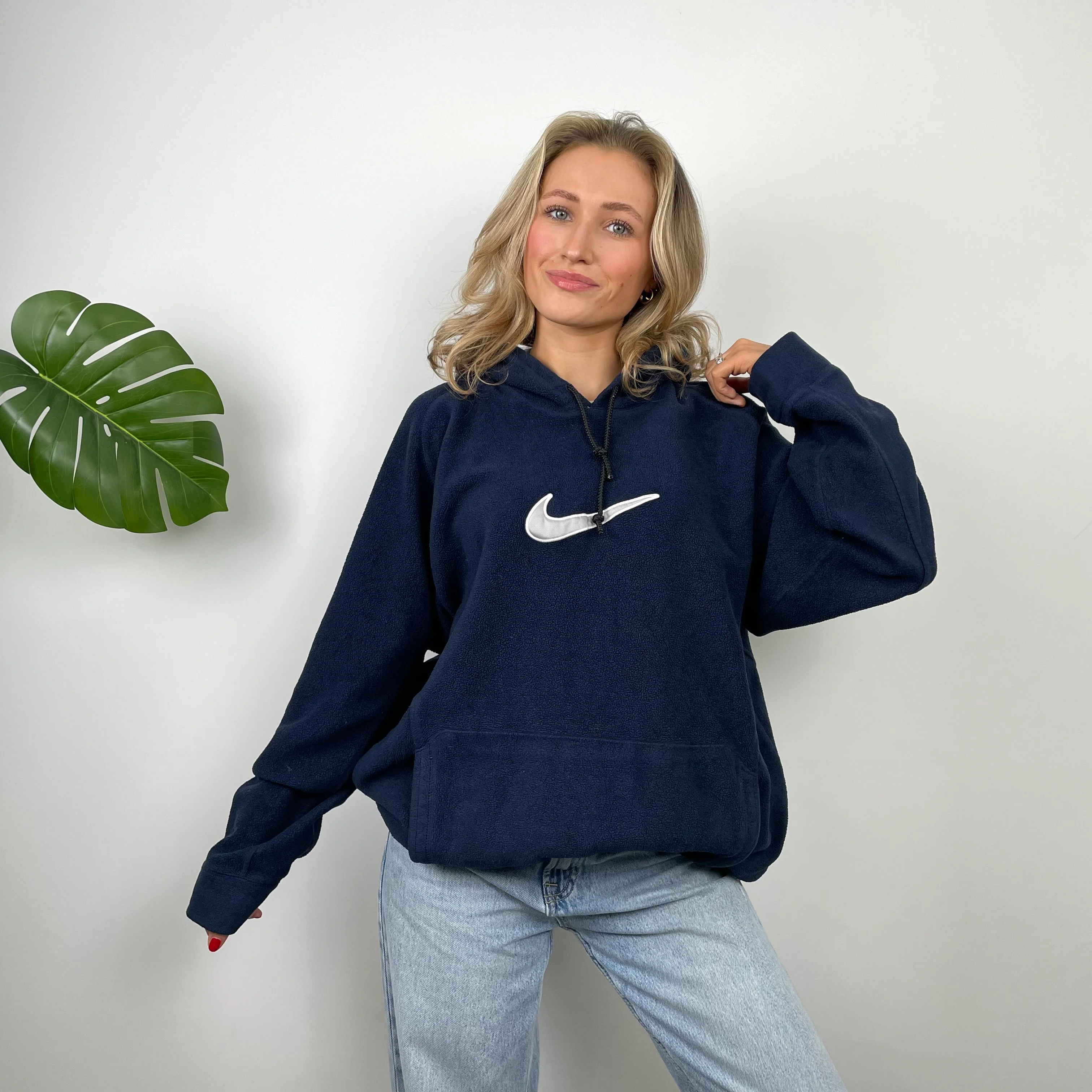 Nike Navy Embroidered Swoosh Fleece Hoodie (XL)