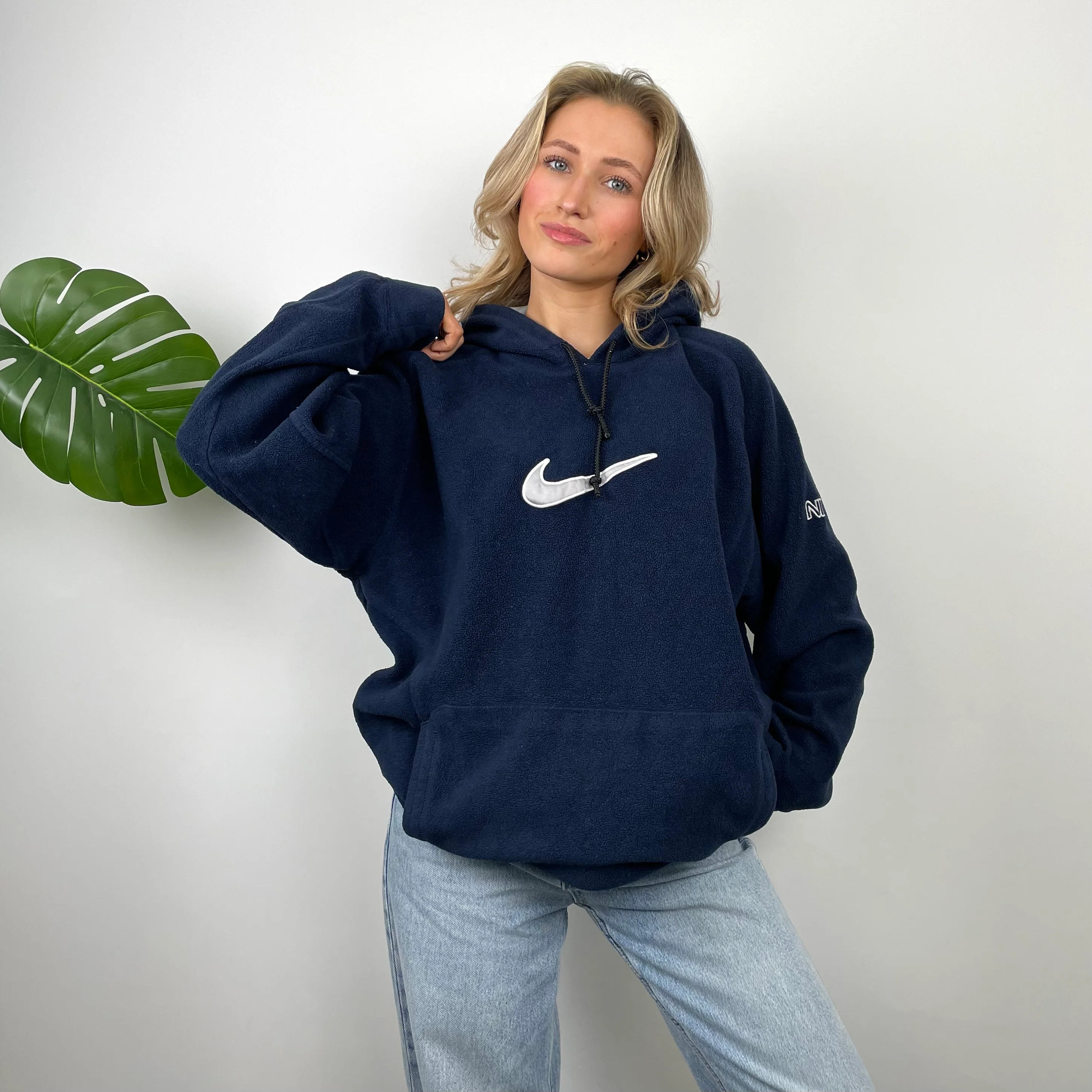 Nike Navy Embroidered Swoosh Fleece Hoodie (XL) - Image 3