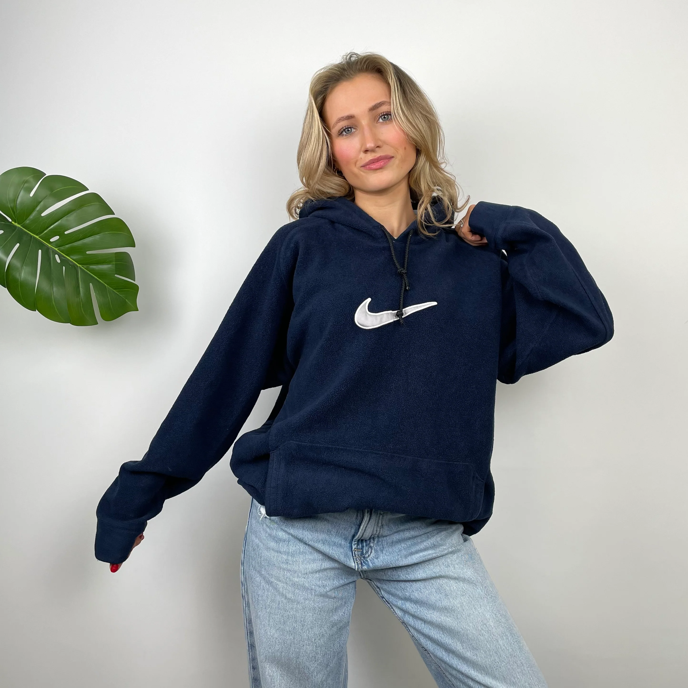 Nike Navy Embroidered Swoosh Fleece Hoodie (XL) - Image 4
