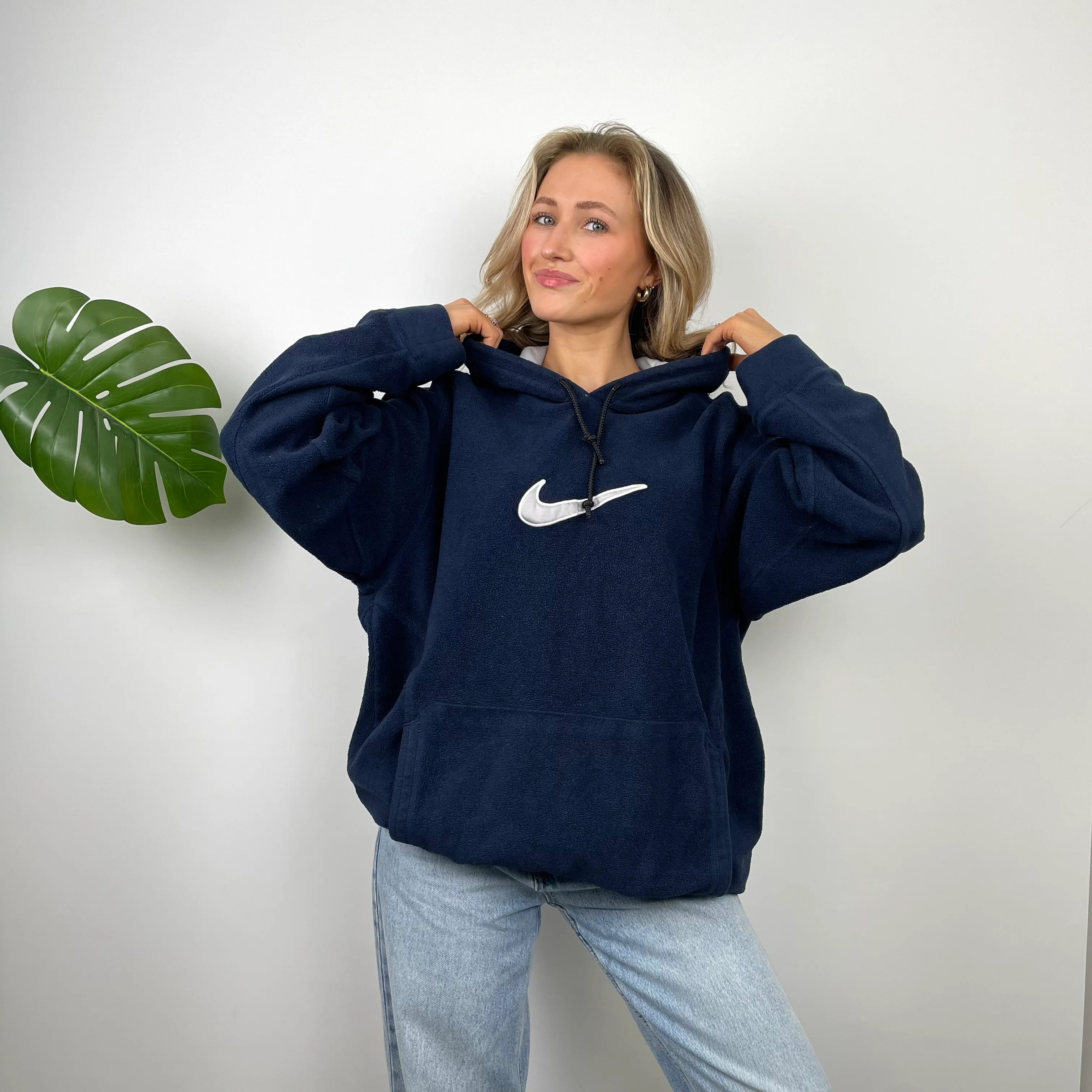 Nike Navy Embroidered Swoosh Fleece Hoodie (XL) - Image 5