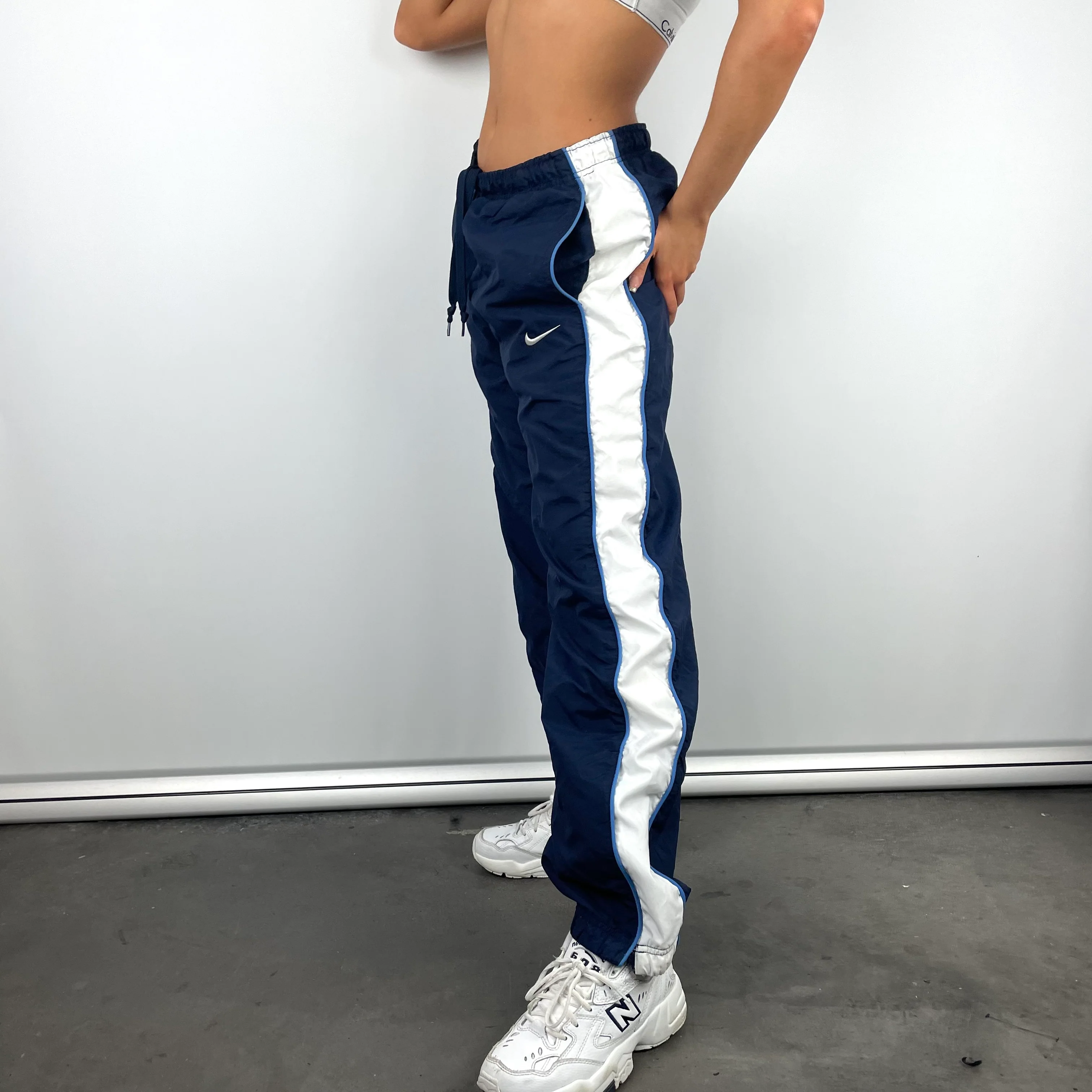 Nike Navy Embroidered Swoosh Track Pants (M) - Image 5