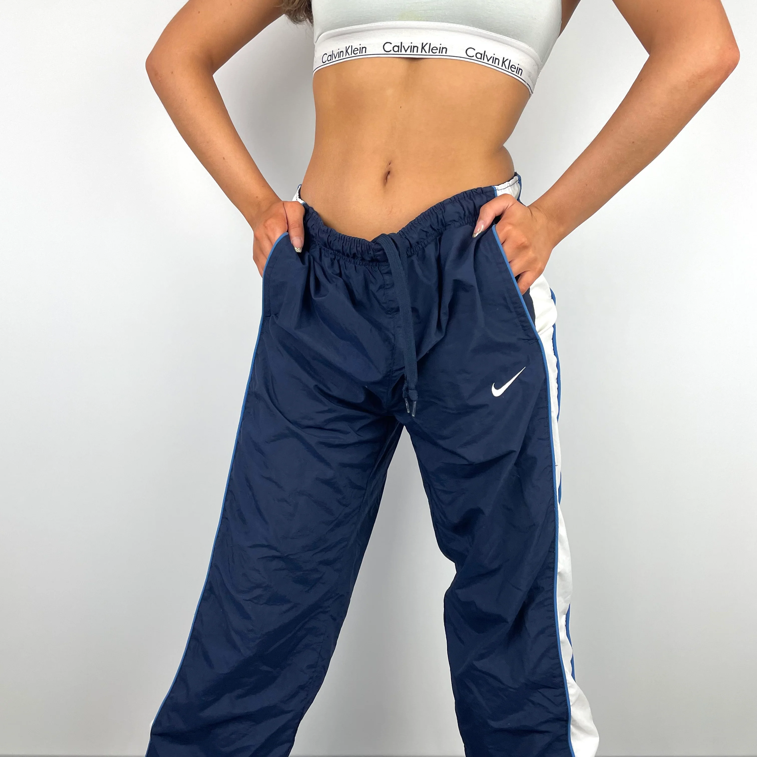 Nike Navy Embroidered Swoosh Track Pants (M) - Image 6