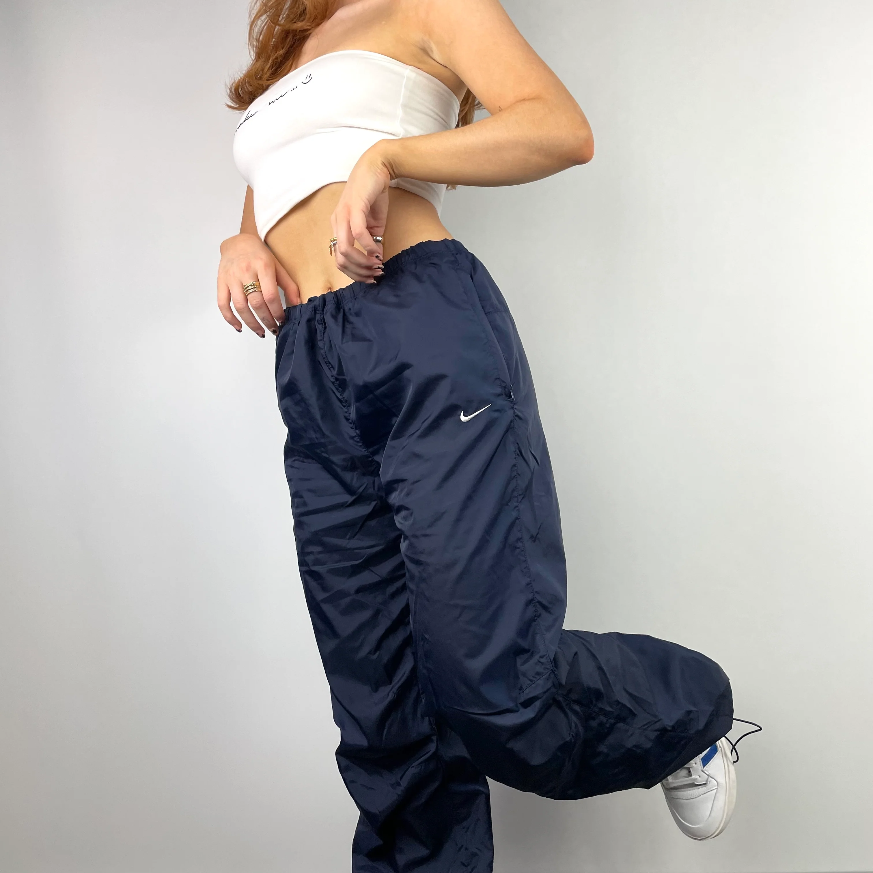 Nike Navy Embroidered Swoosh Track Pants (L) - Image 4
