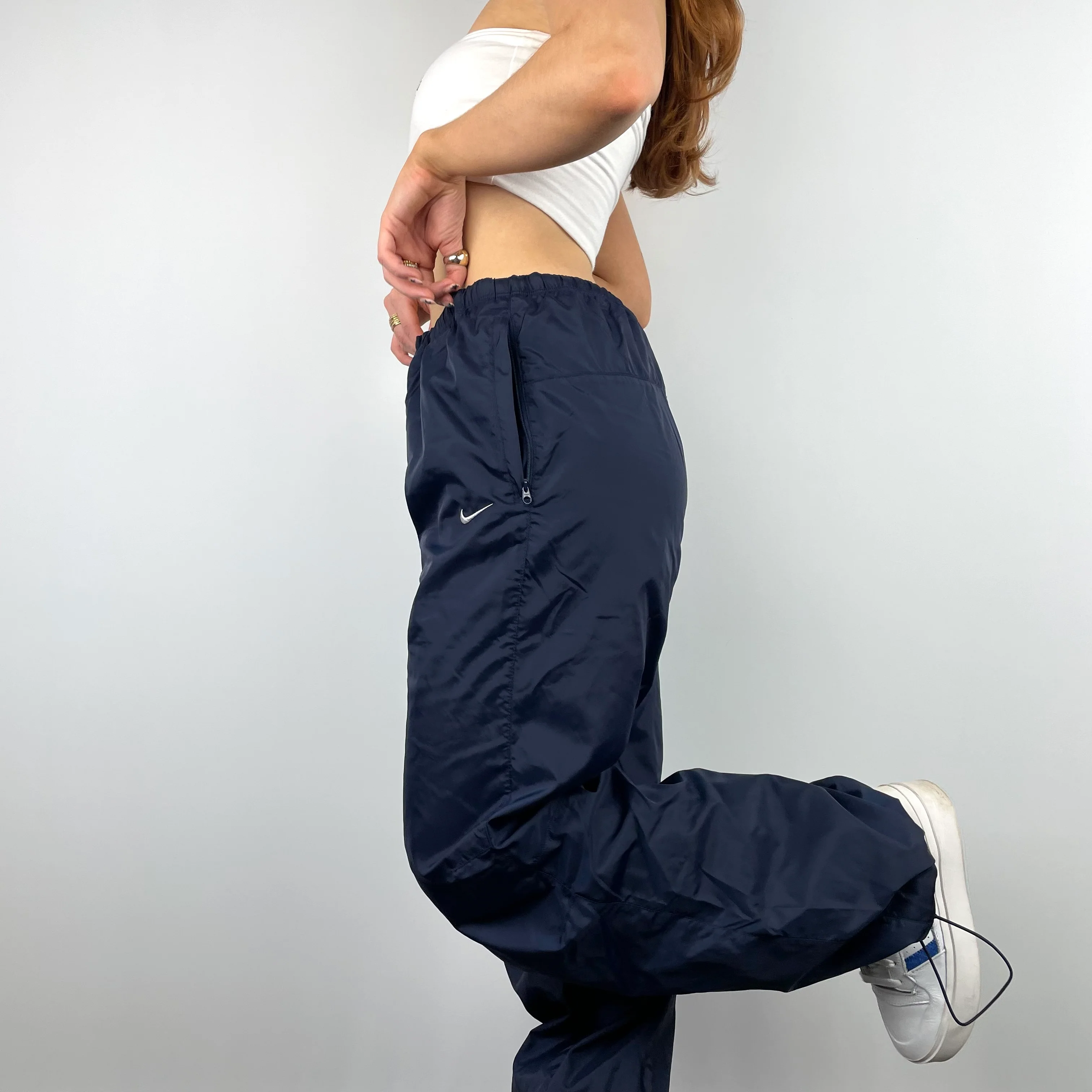 Nike Navy Embroidered Swoosh Track Pants (L) - Image 5