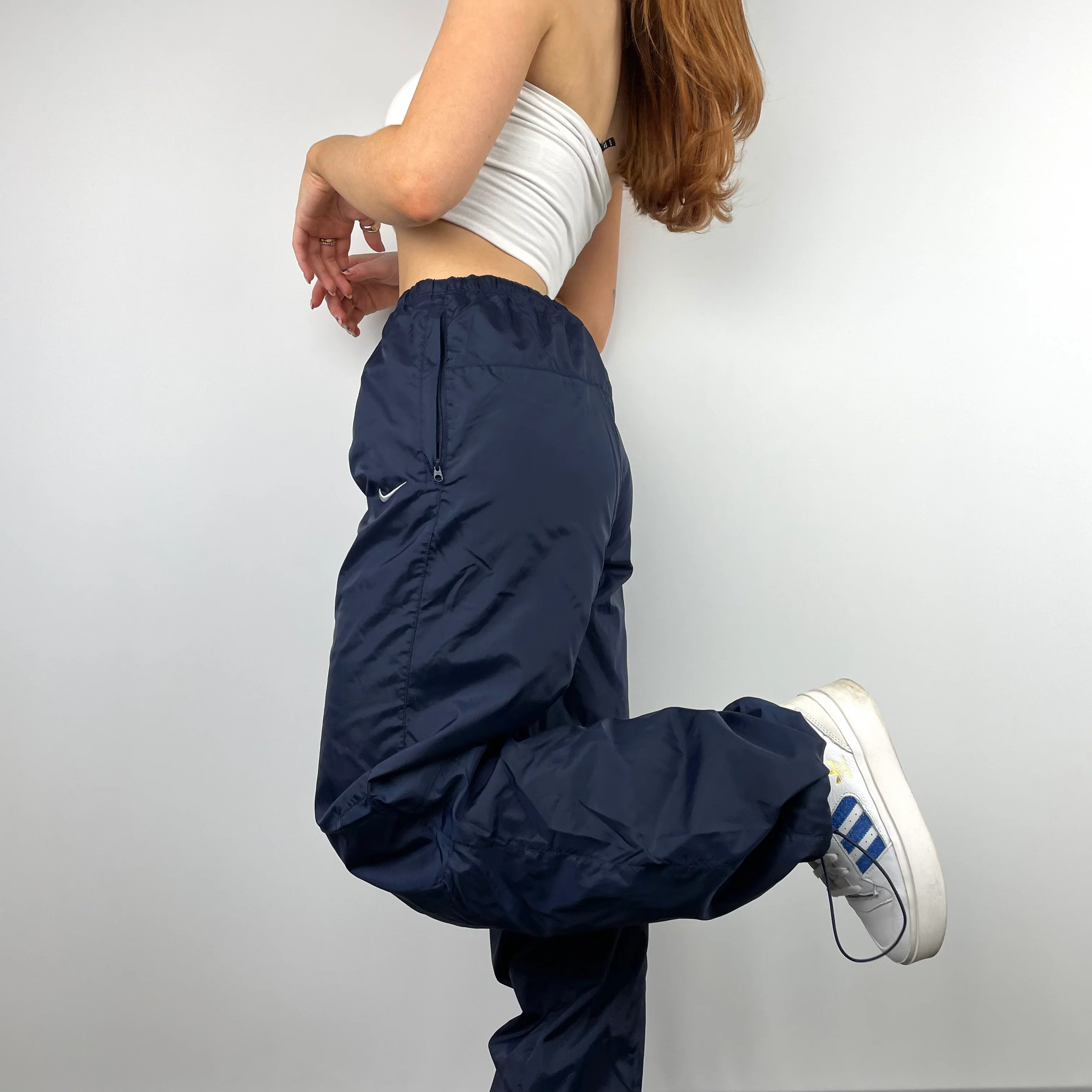 Nike Navy Embroidered Swoosh Track Pants (L) - Image 7
