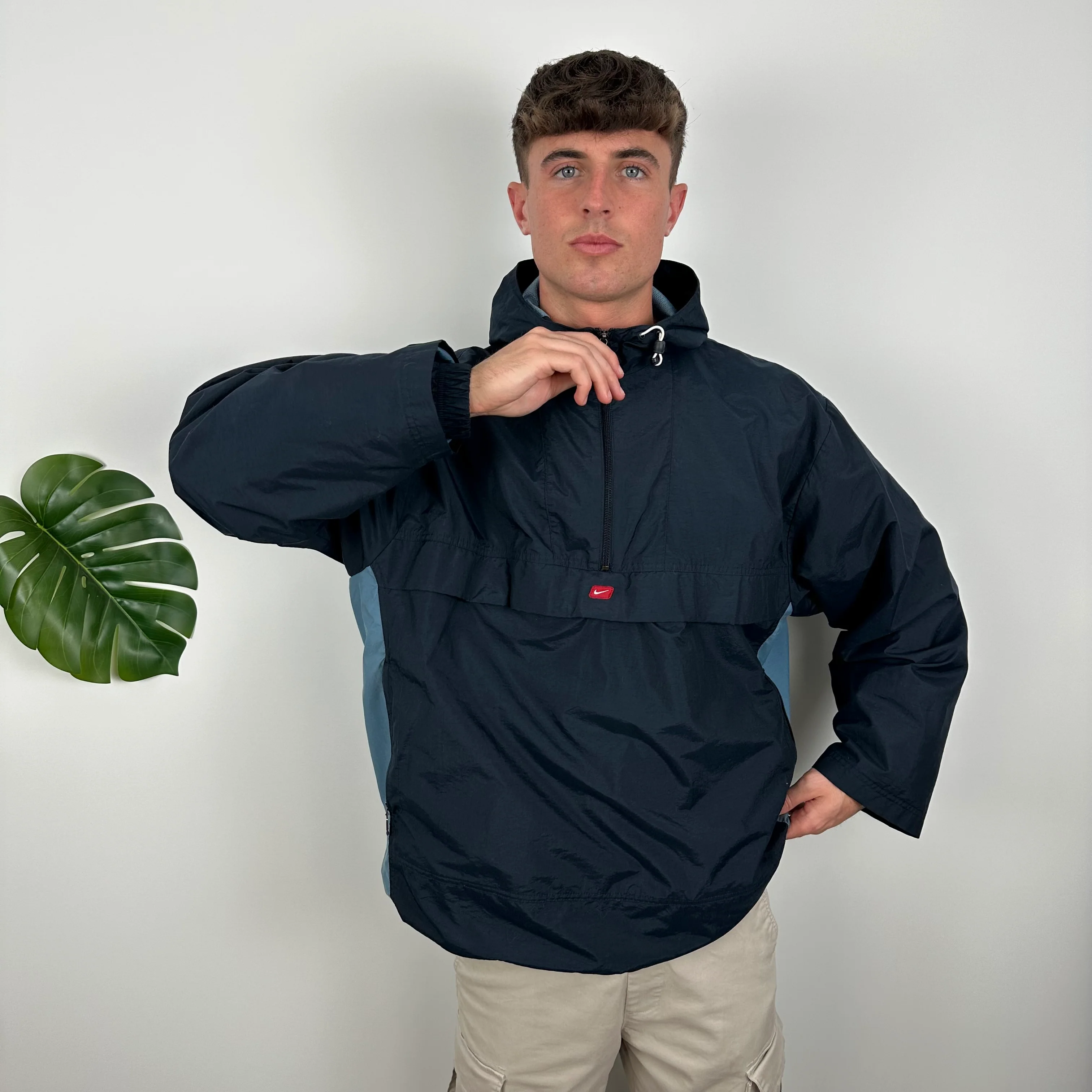 Nike Navy Embroidered Swoosh Quarter Zip Pullover Windbreaker Jacket (L) - Image 2