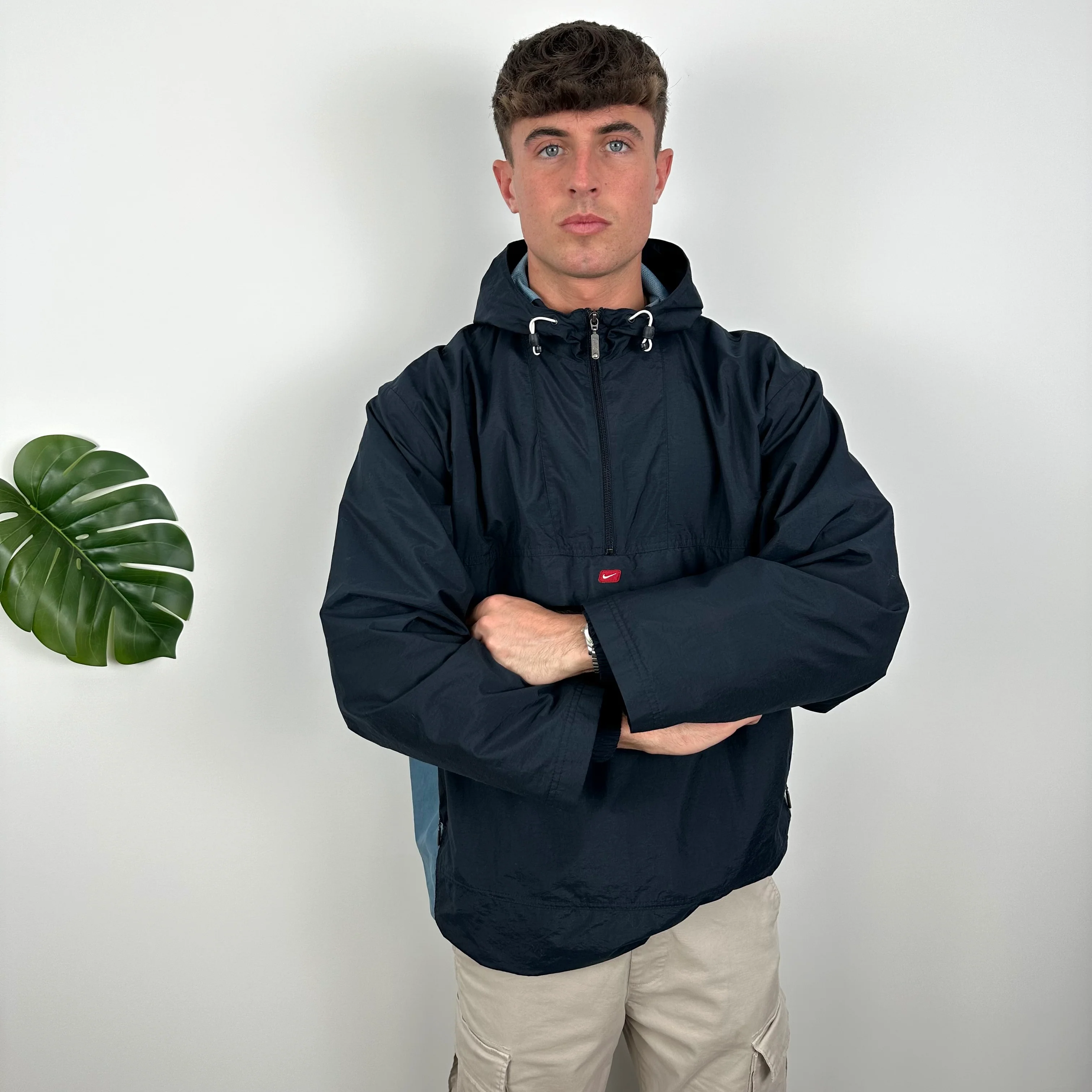 Nike Navy Embroidered Swoosh Quarter Zip Pullover Windbreaker Jacket (L) - Image 3