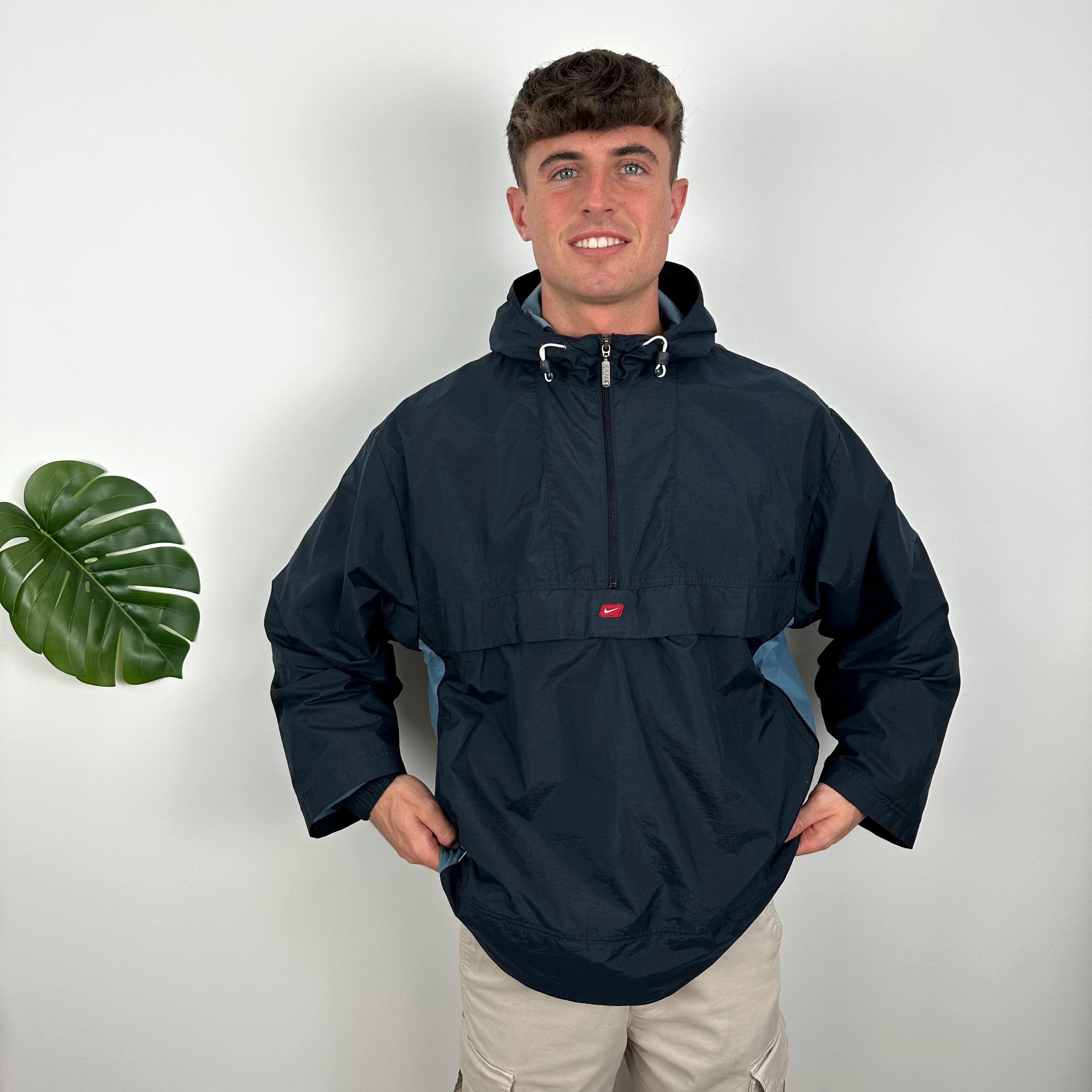 Nike Navy Embroidered Swoosh Quarter Zip Pullover Windbreaker Jacket (L) - Image 5