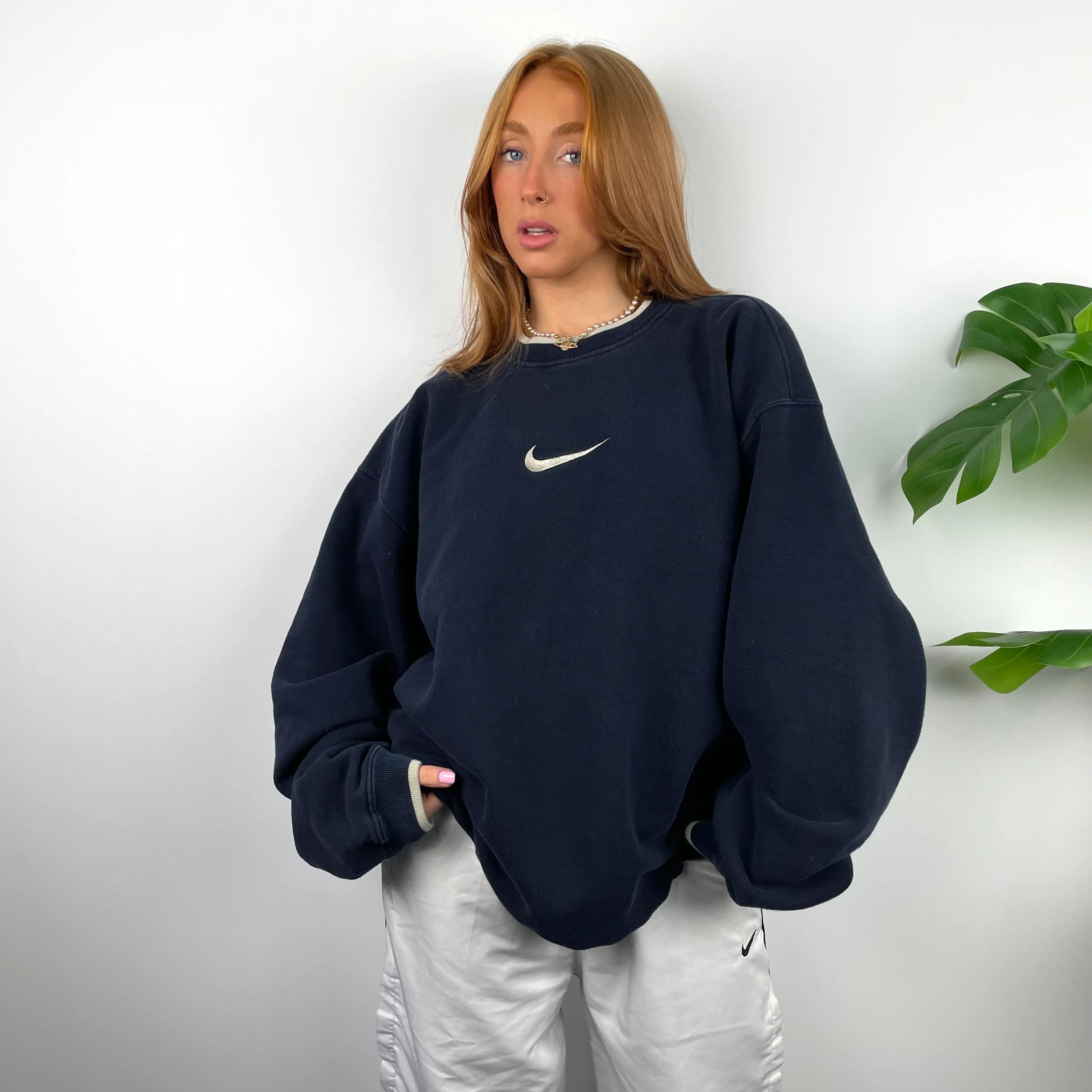 Nike Navy Embroidered Swoosh Sweatshirt (XXL) - Image 2