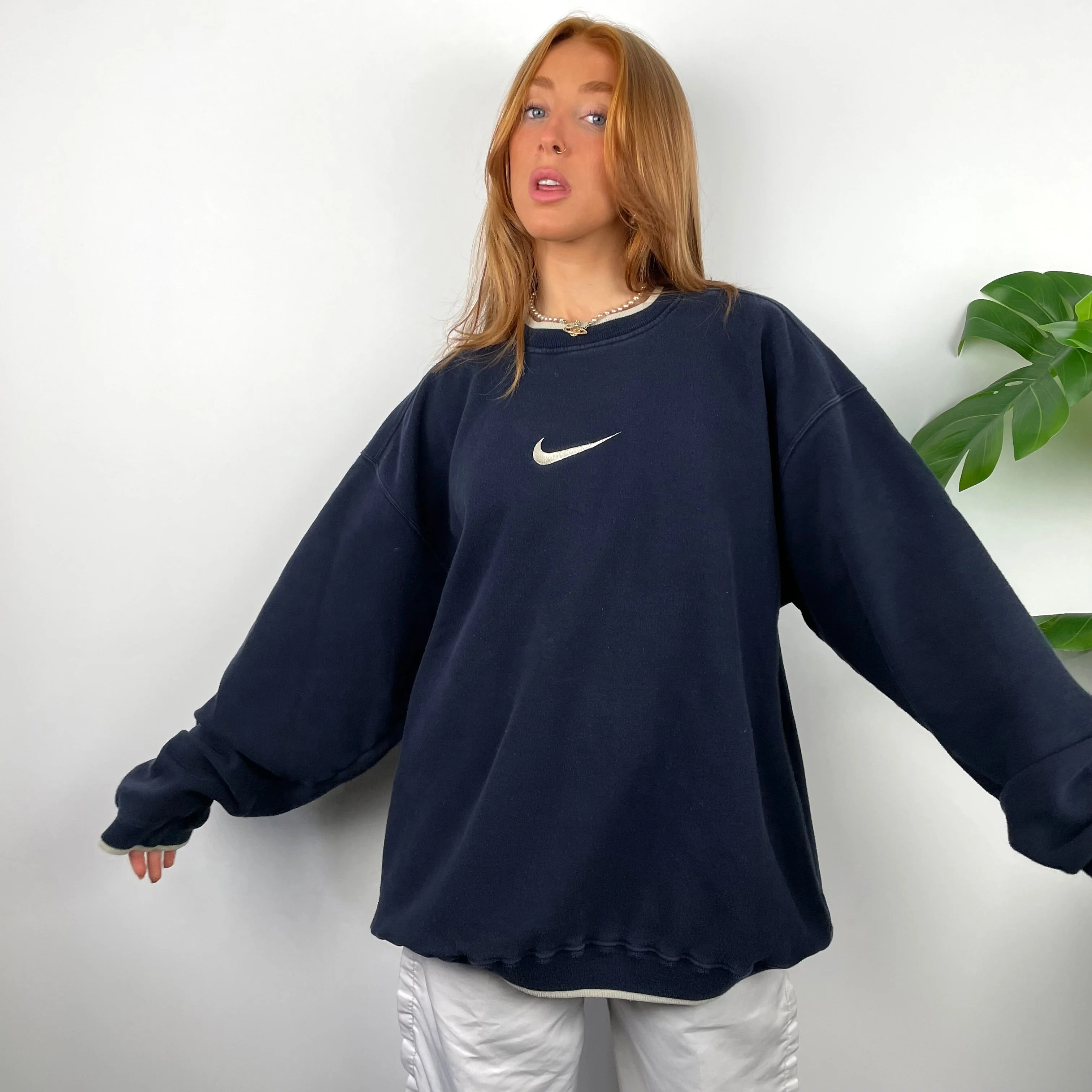 Nike Navy Embroidered Swoosh Sweatshirt (XXL) - Image 3