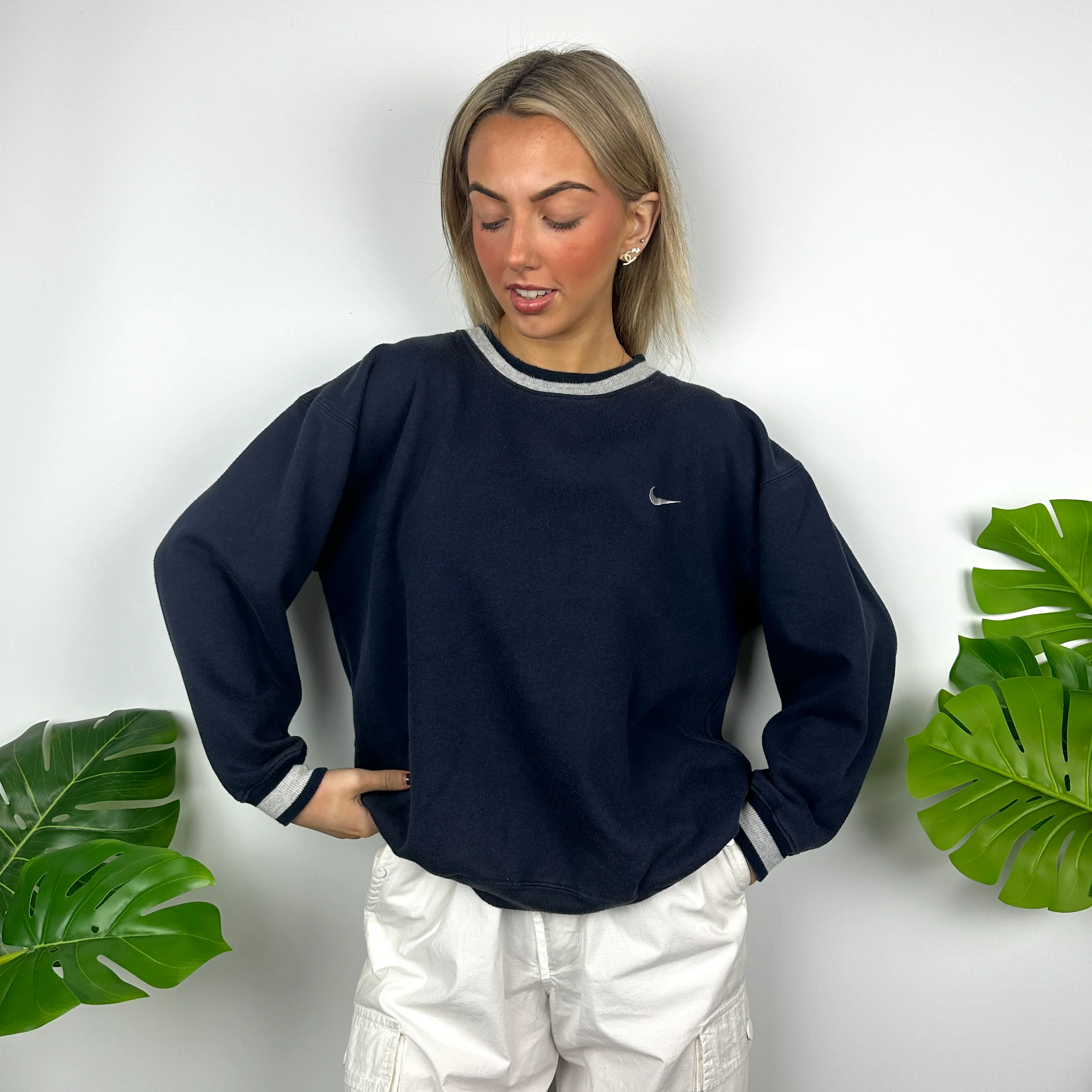Nike Navy Embroidered Swoosh Sweatshirt (S) - Image 2