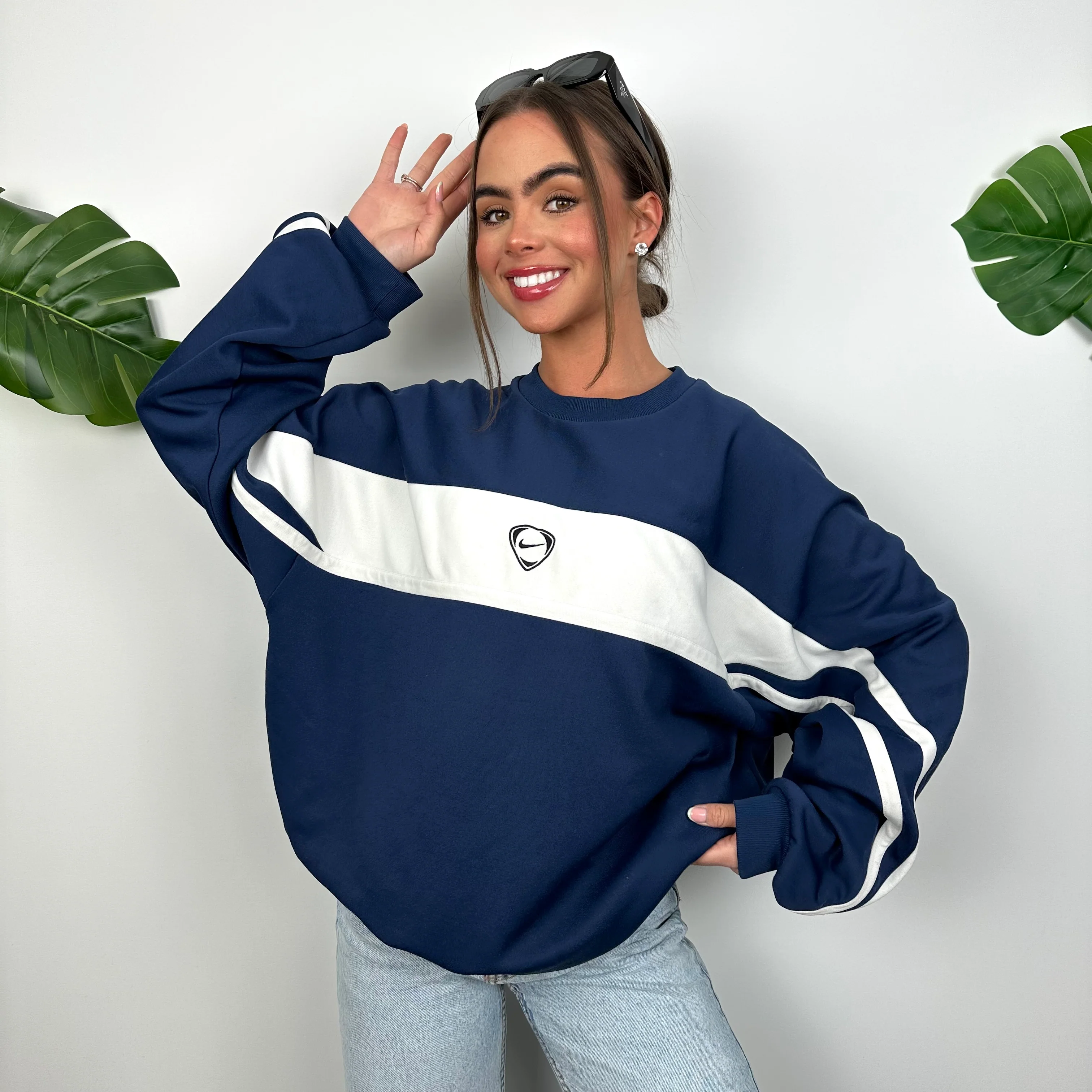 Nike Navy Embroidered Swoosh Sweatshirt (XL) - Image 2