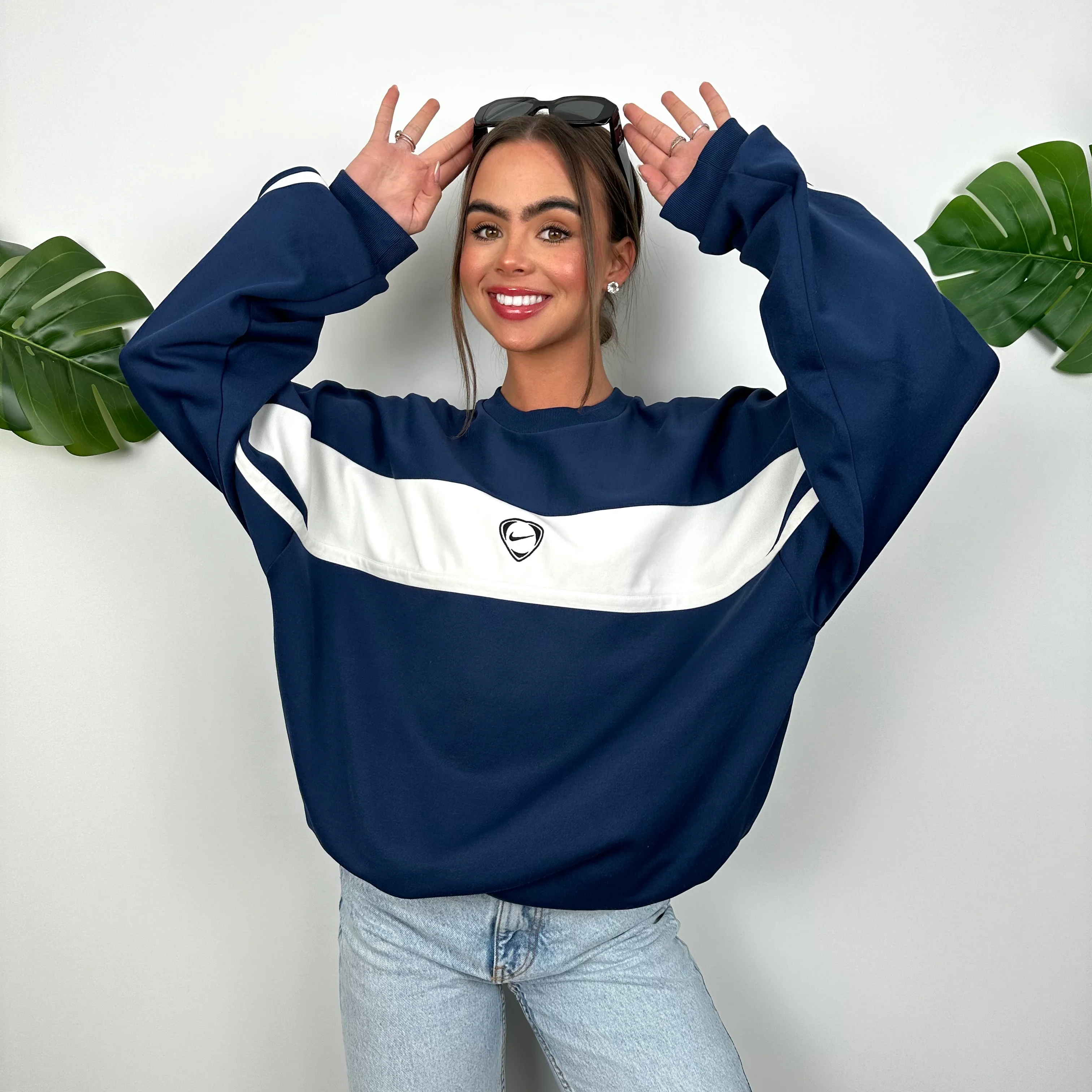 Nike Navy Embroidered Swoosh Sweatshirt (XL) - Image 3