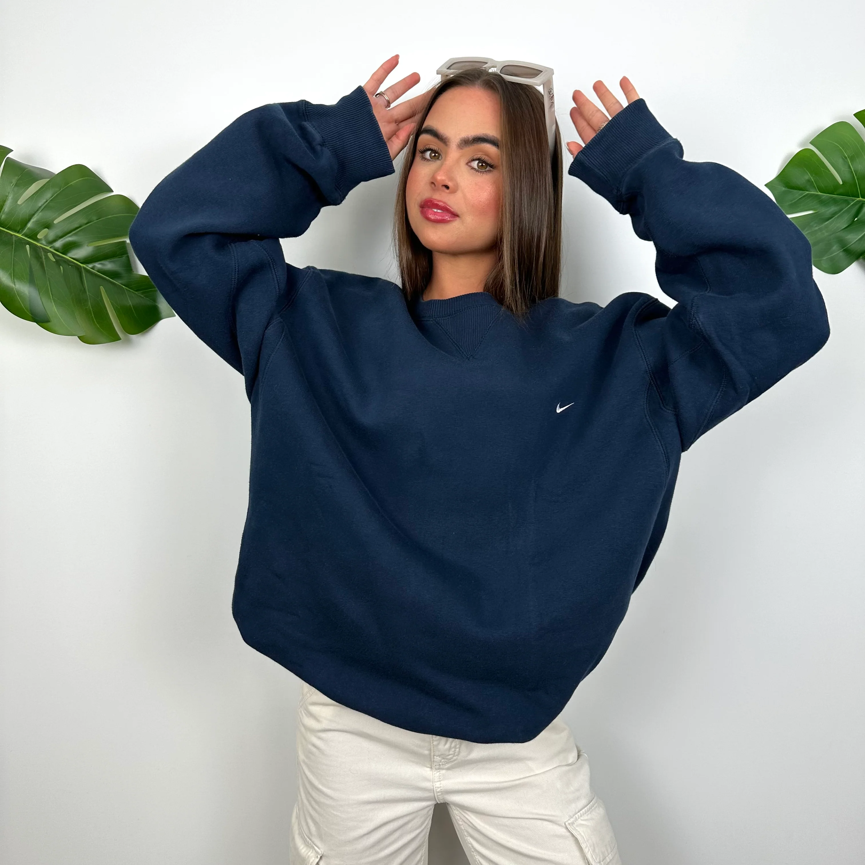 Nike Navy Embroidered Swoosh Sweatshirt (XL) - Image 2