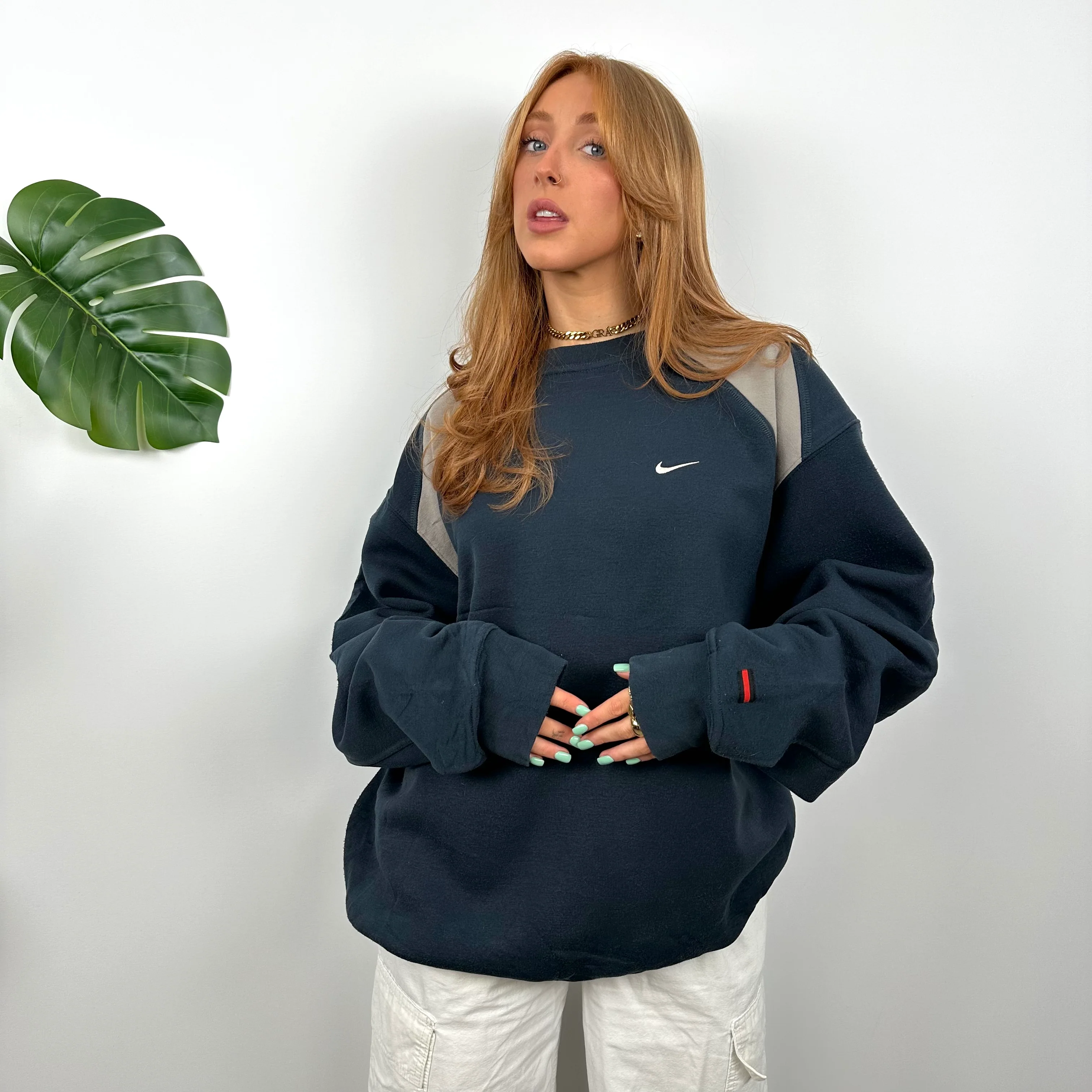 Nike Navy Embroidered Swoosh Sweatshirt (L) - Image 6