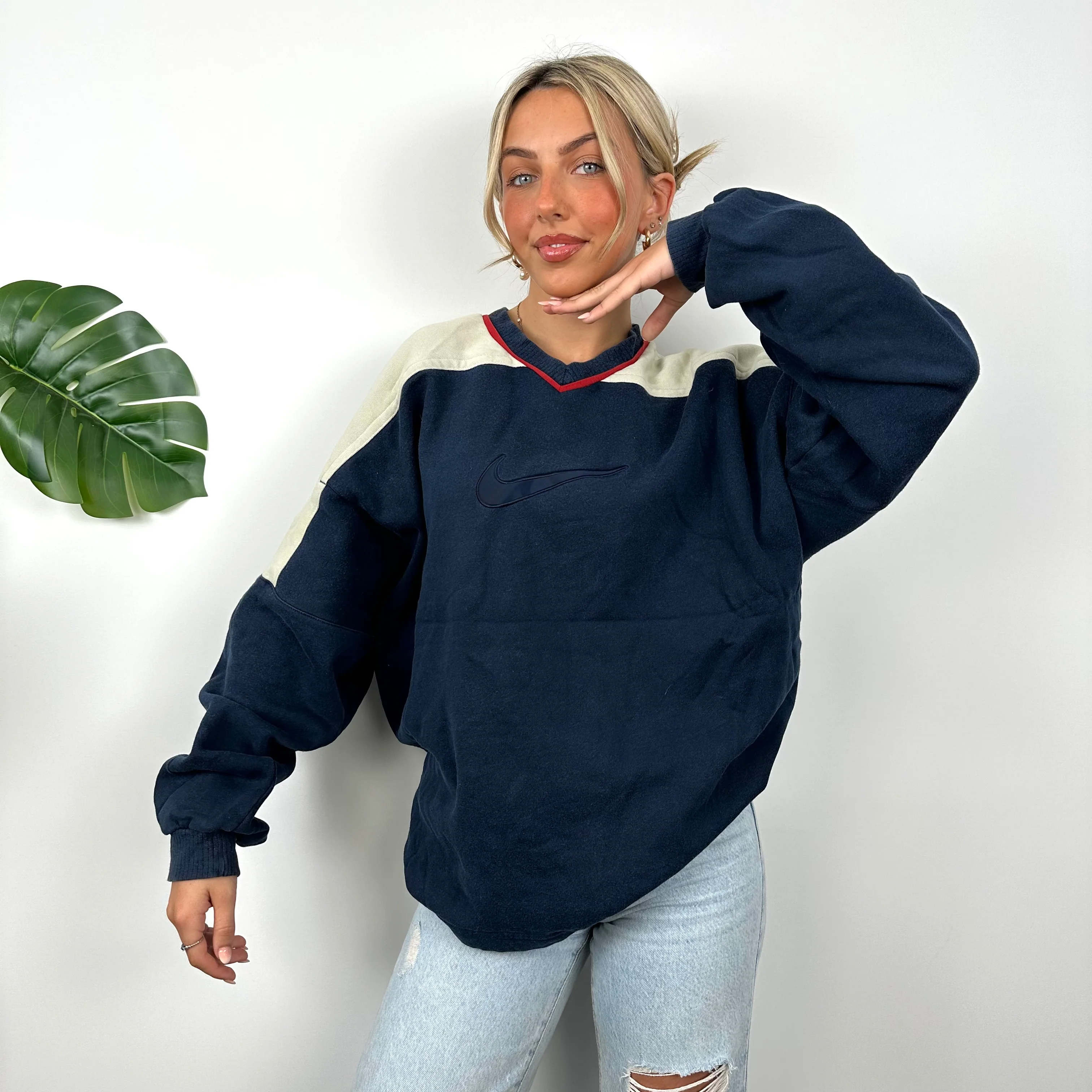 Nike Navy Embroidered Swoosh Sweatshirt (L) - Image 6
