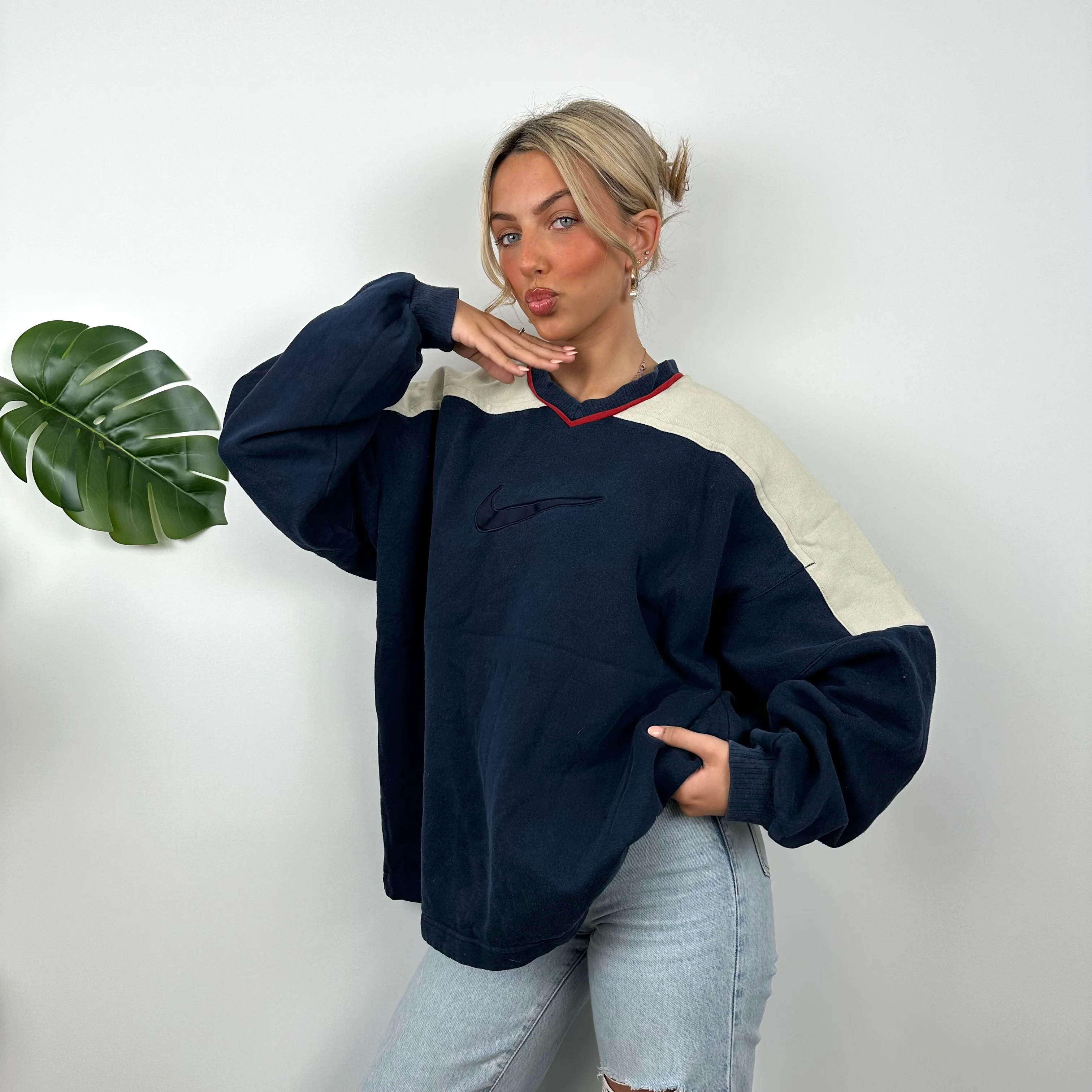 Nike Navy Embroidered Swoosh Sweatshirt (L) - Image 8
