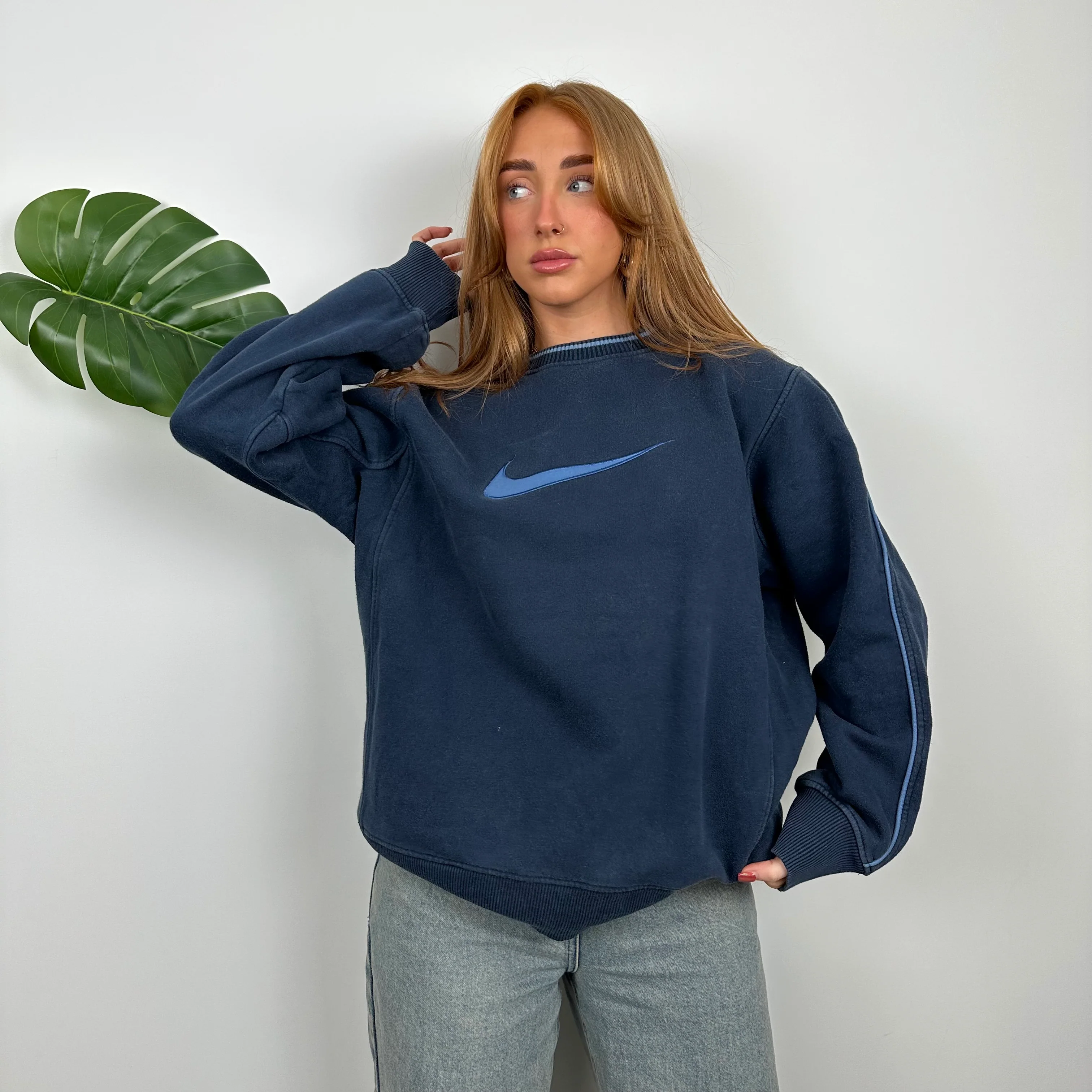 Nike Navy Embroidered Swoosh Sweatshirt (M) - Image 2