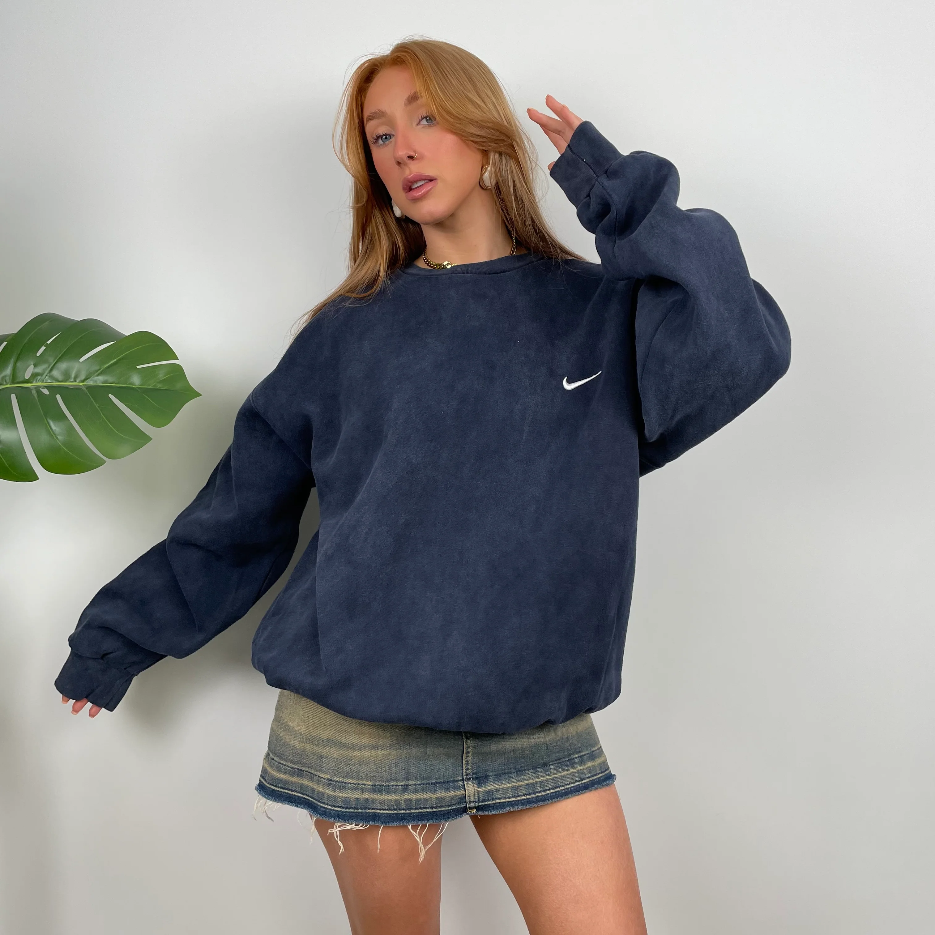 Nike Navy Embroidered Swoosh Sweatshirt (XL) - Image 2