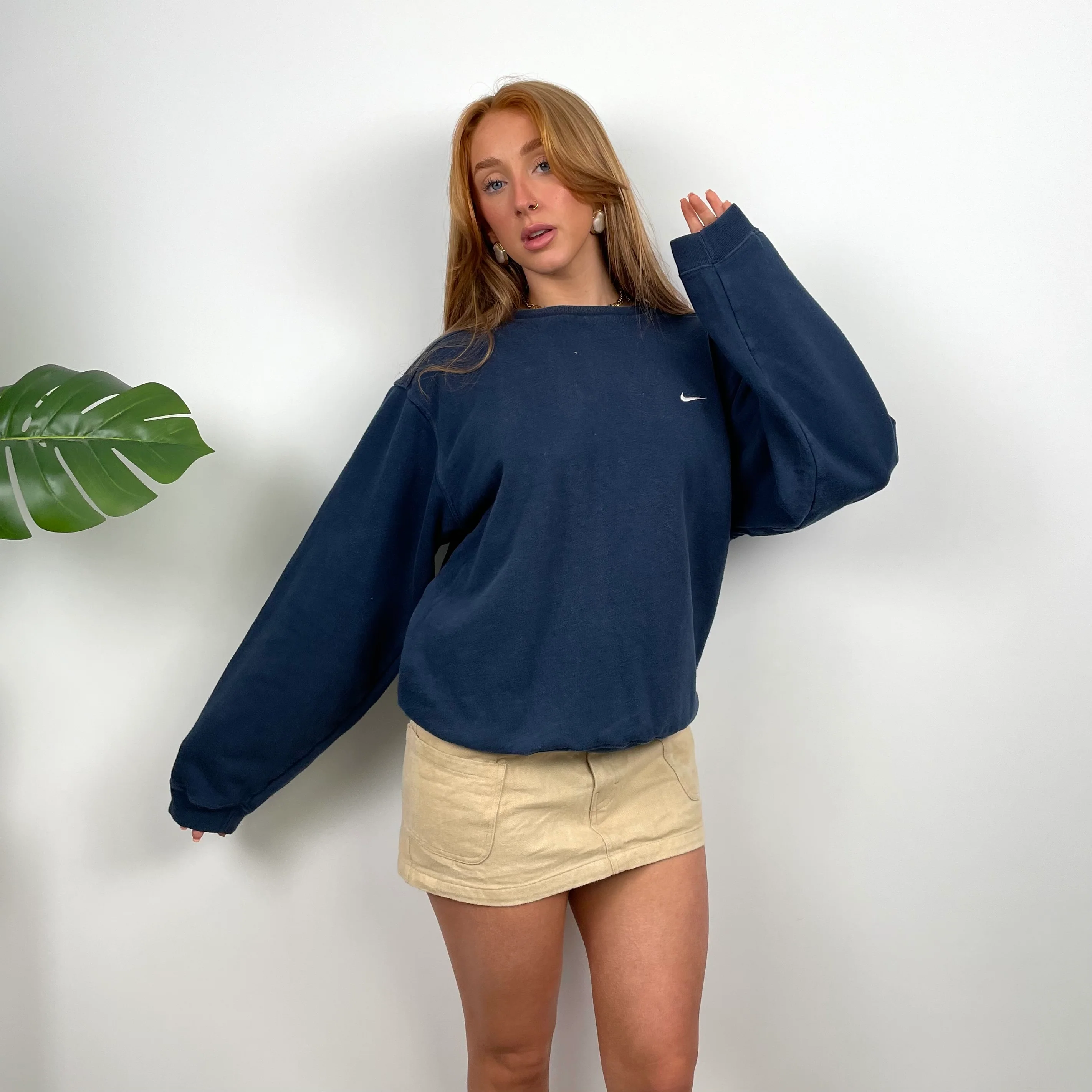Nike Navy Embroidered Swoosh Sweatshirt (S) - Image 2
