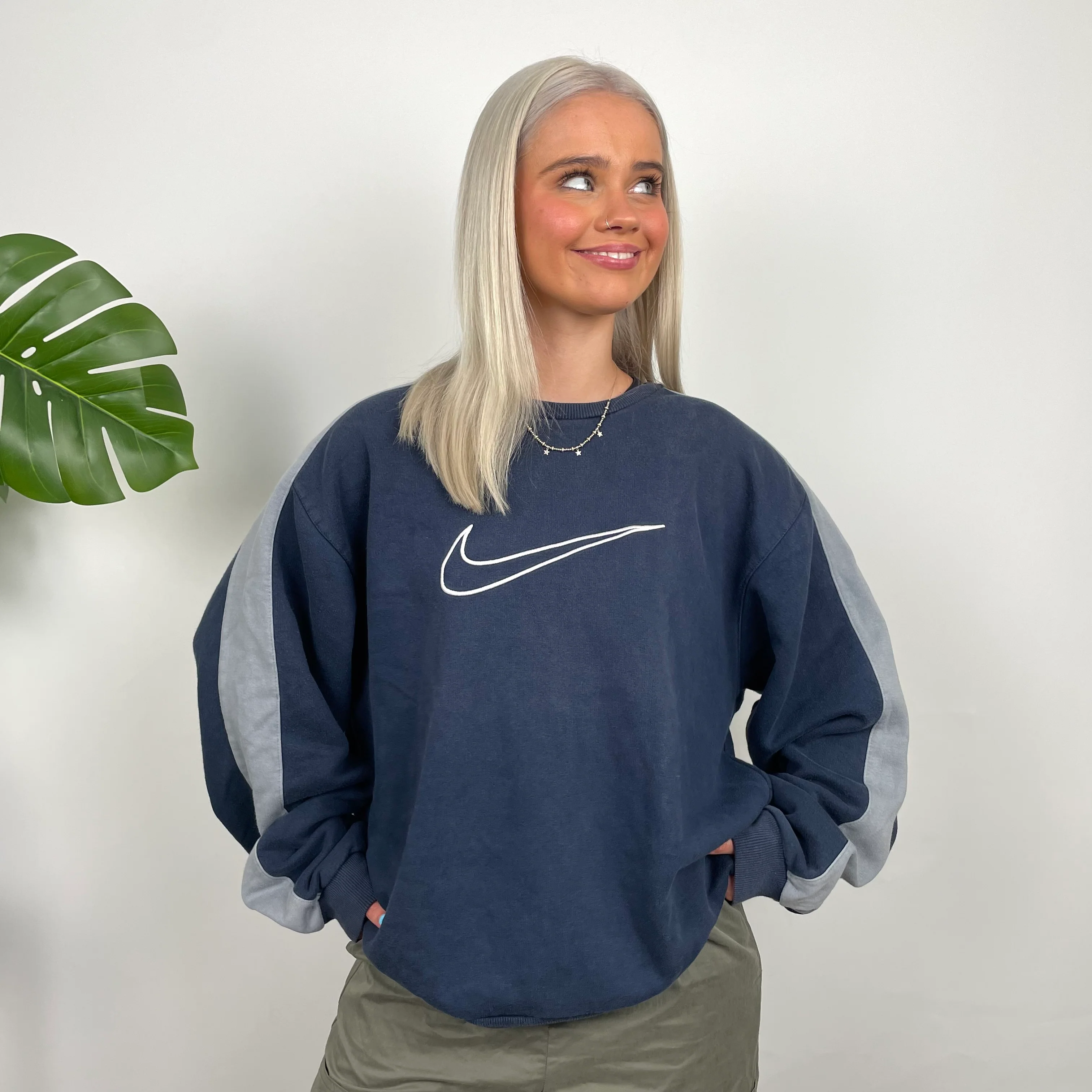 Nike Navy Embroidered Swoosh Sweatshirt (L) - Image 2