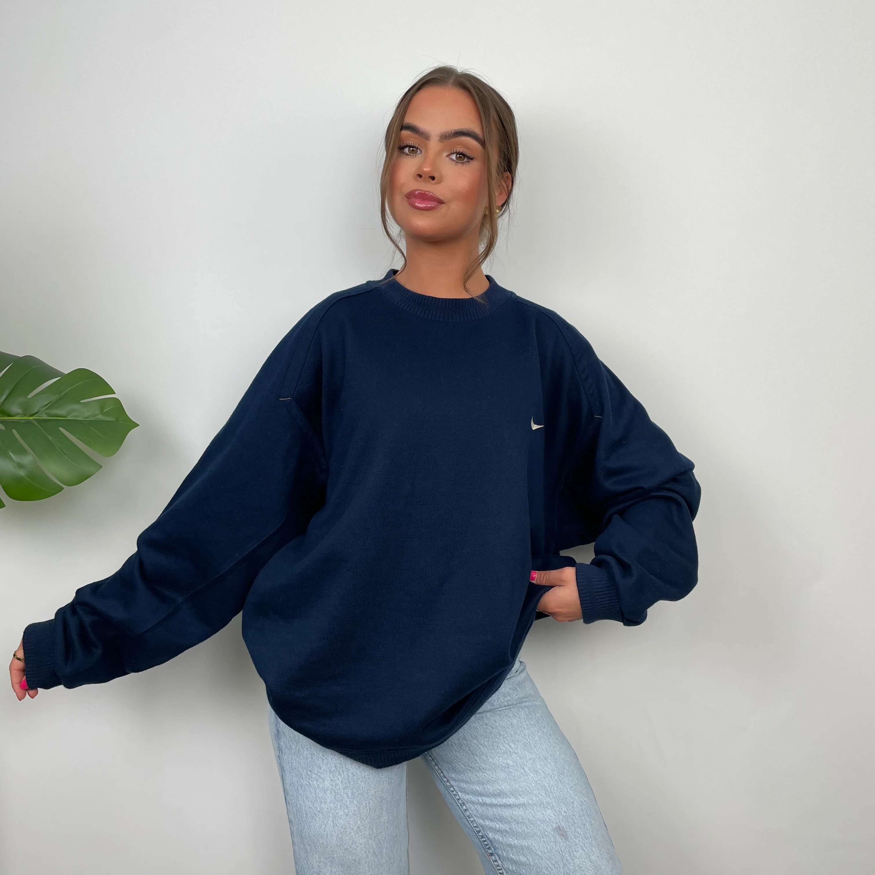 Nike Navy Embroidered Swoosh Sweatshirt (L) - Image 2