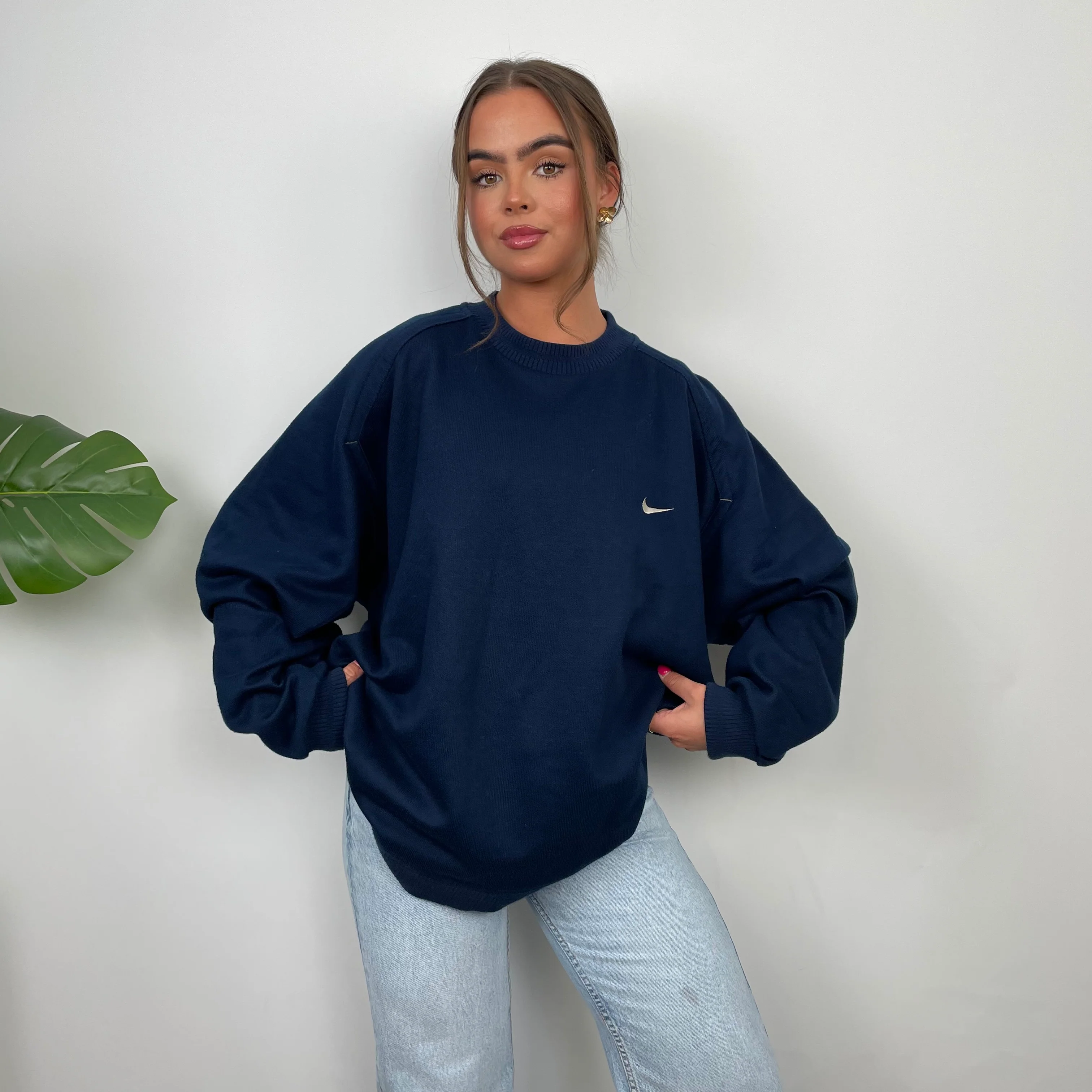Nike Navy Embroidered Swoosh Sweatshirt (L) - Image 3