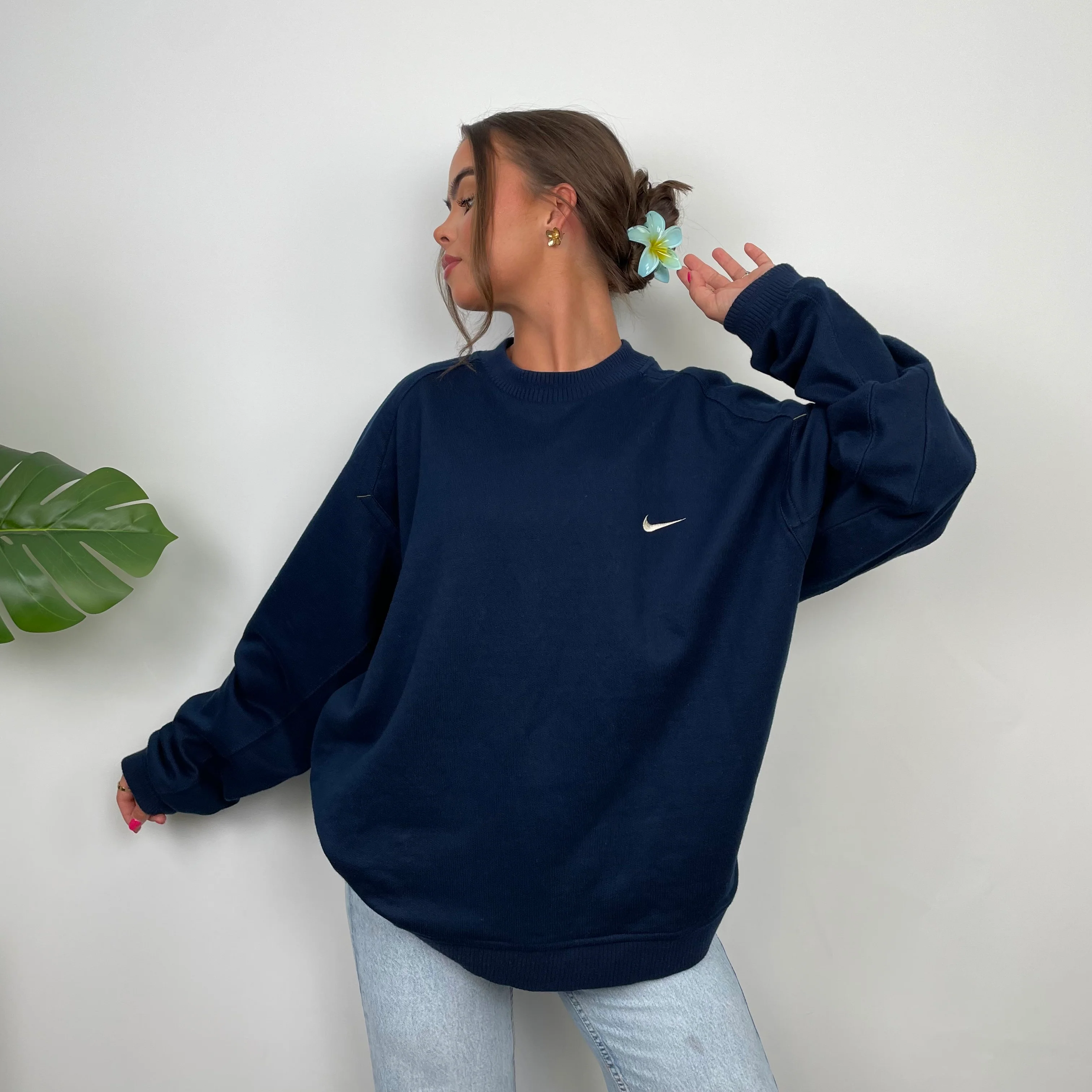 Nike Navy Embroidered Swoosh Sweatshirt (L) - Image 4