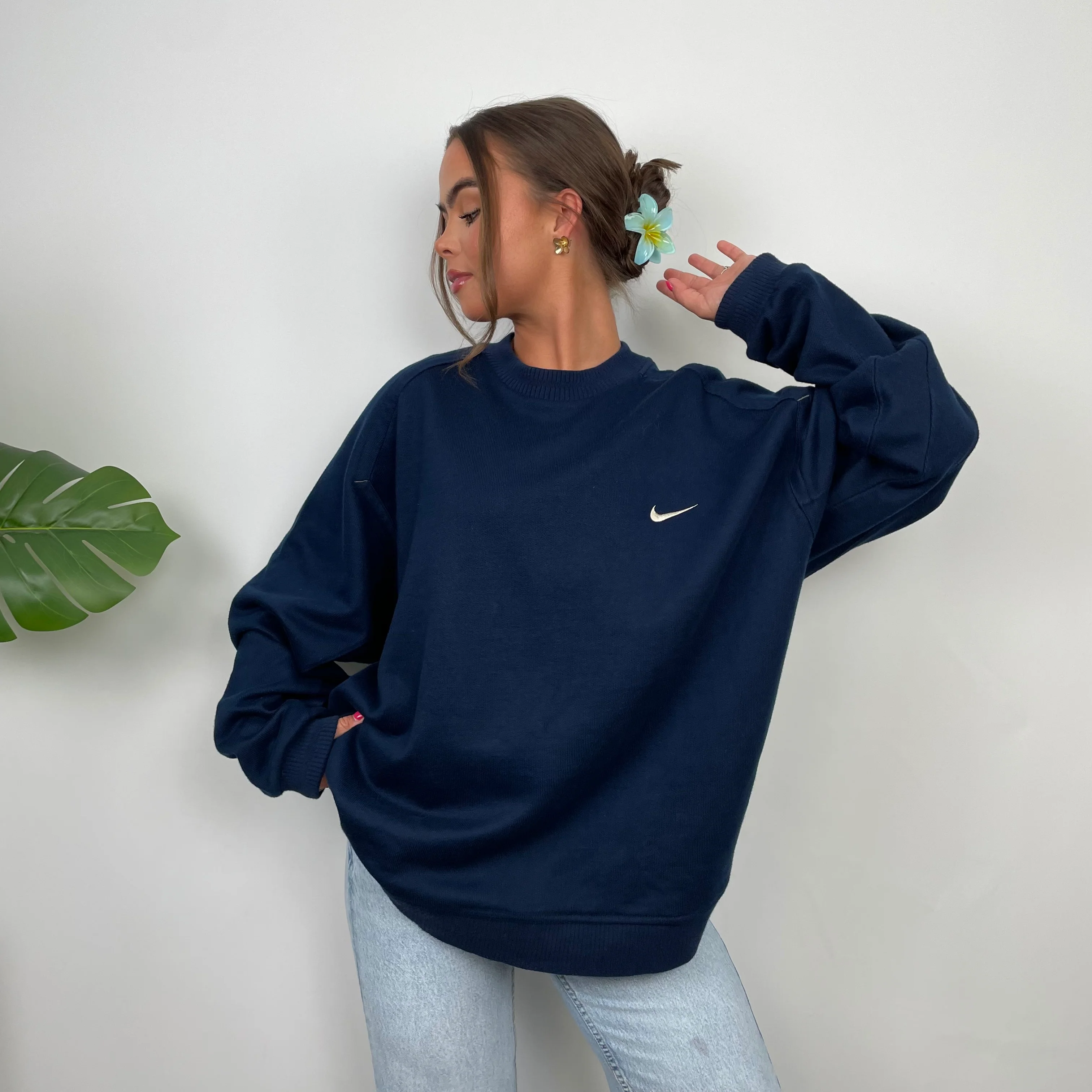 Nike Navy Embroidered Swoosh Sweatshirt (L) - Image 7