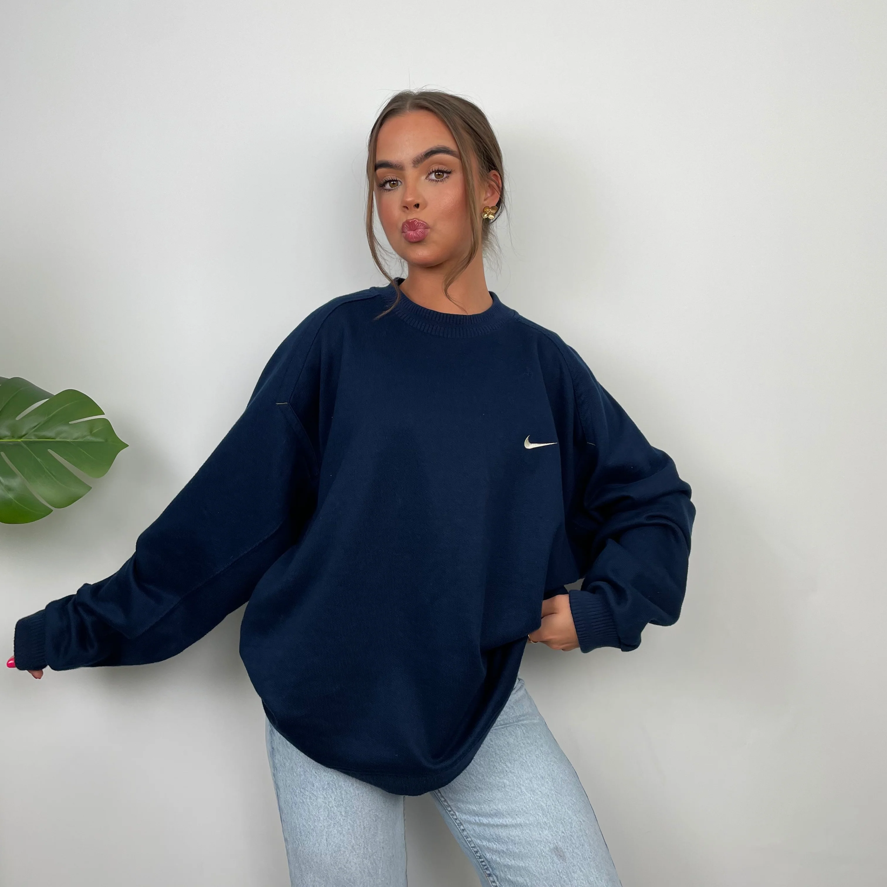 Nike Navy Embroidered Swoosh Sweatshirt (L) - Image 9
