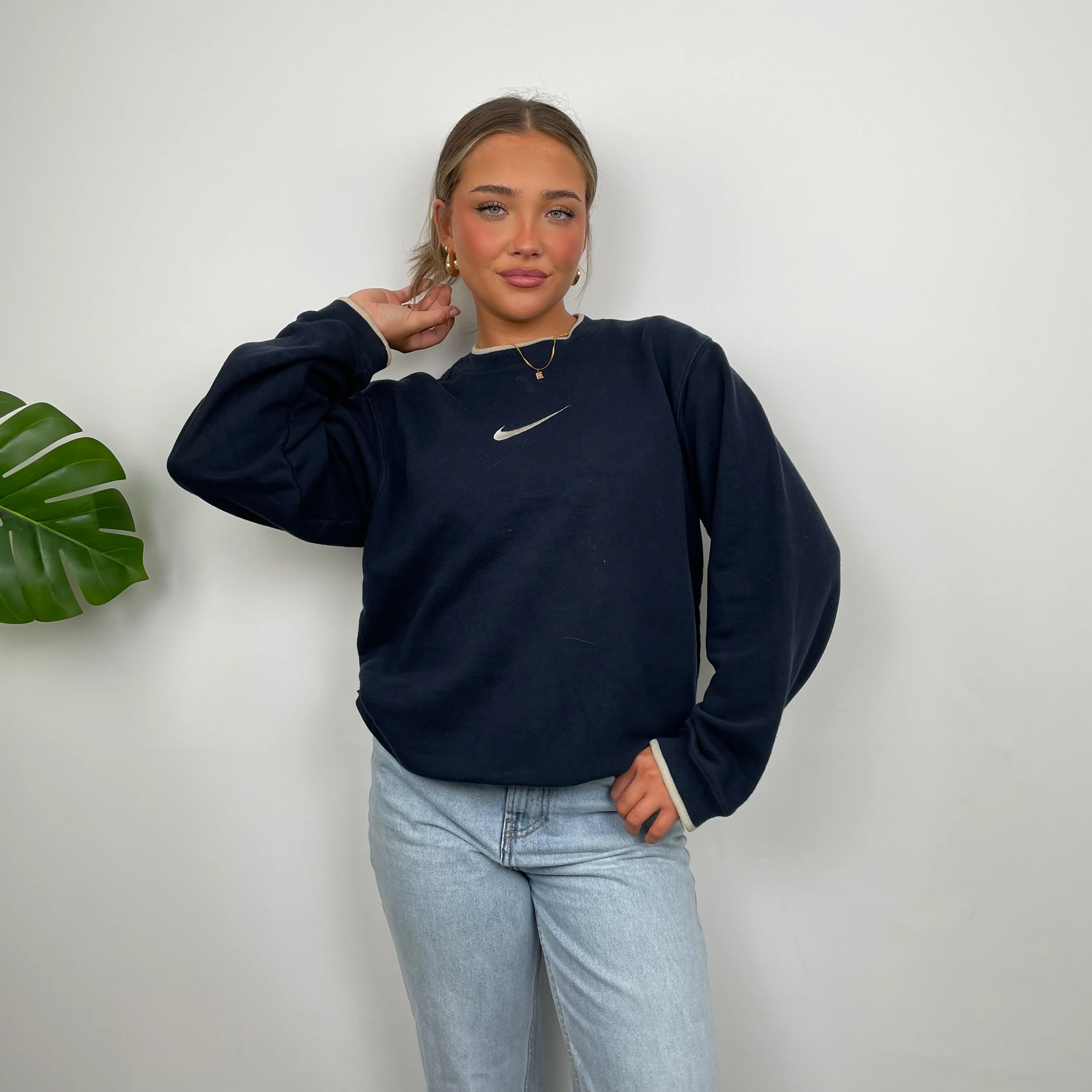 Nike Navy Embroidered Swoosh Sweatshirt (S) - Image 2