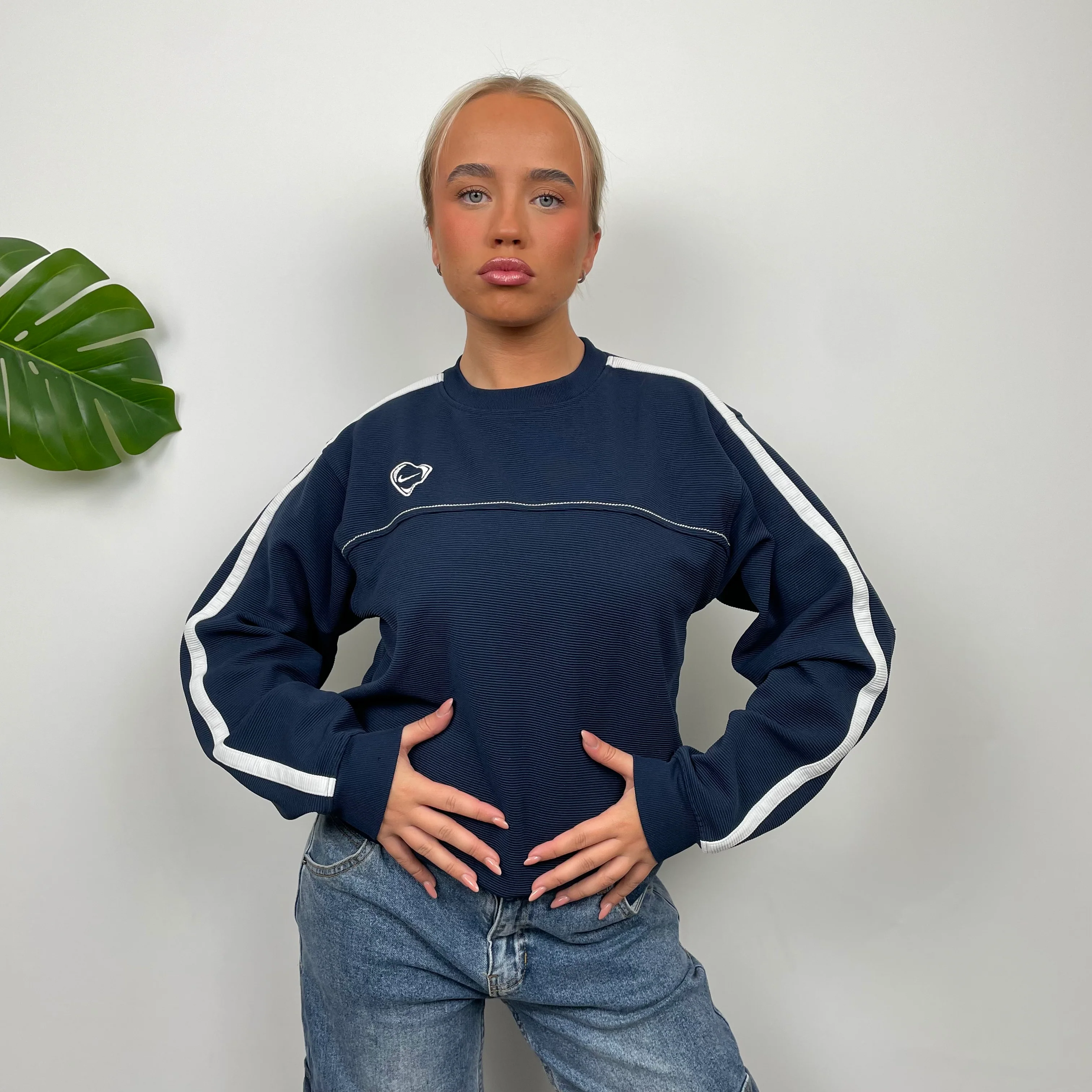 Nike Navy Embroidered Swoosh Sweatshirt (XS) - Image 2