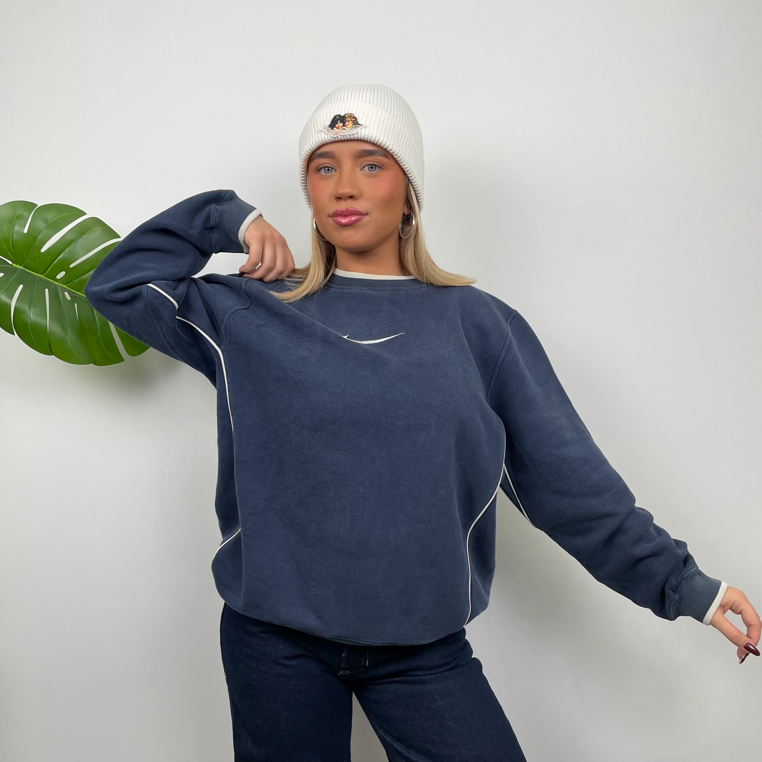 Nike Navy Embroidered Swoosh Sweatshirt (S) - Image 2