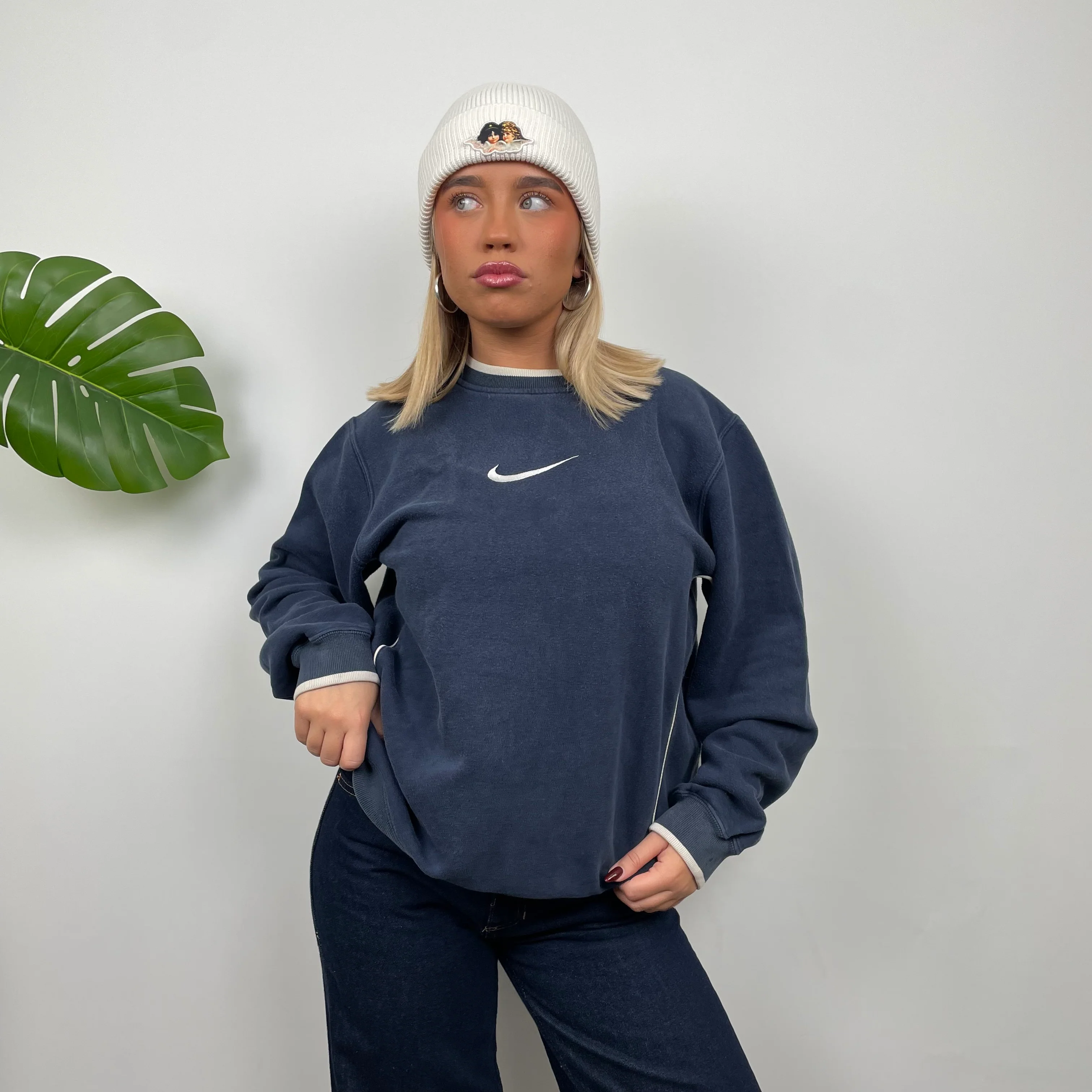 Nike Navy Embroidered Swoosh Sweatshirt (S) - Image 4