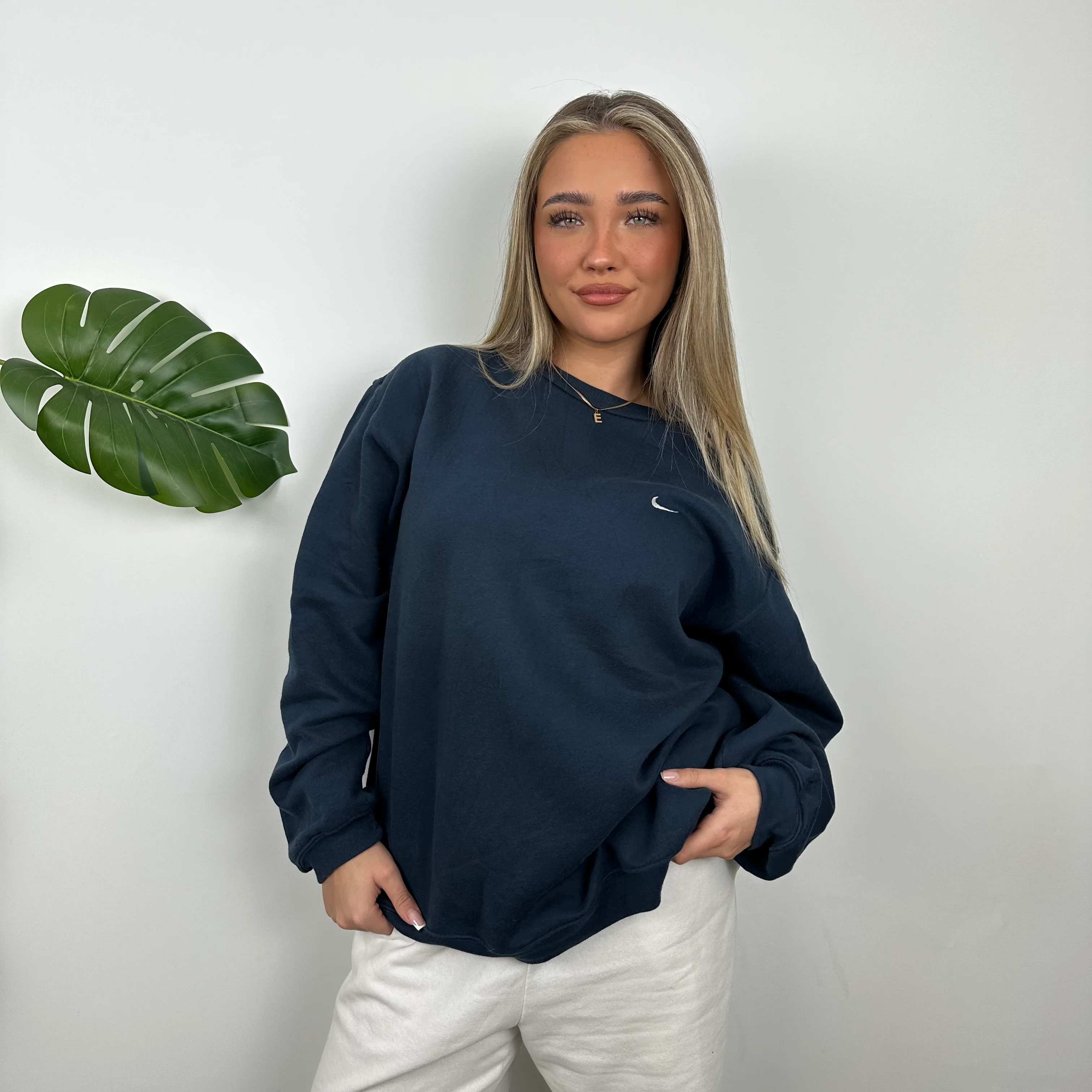 Nike Navy Embroidered Swoosh Sweatshirt (L)
