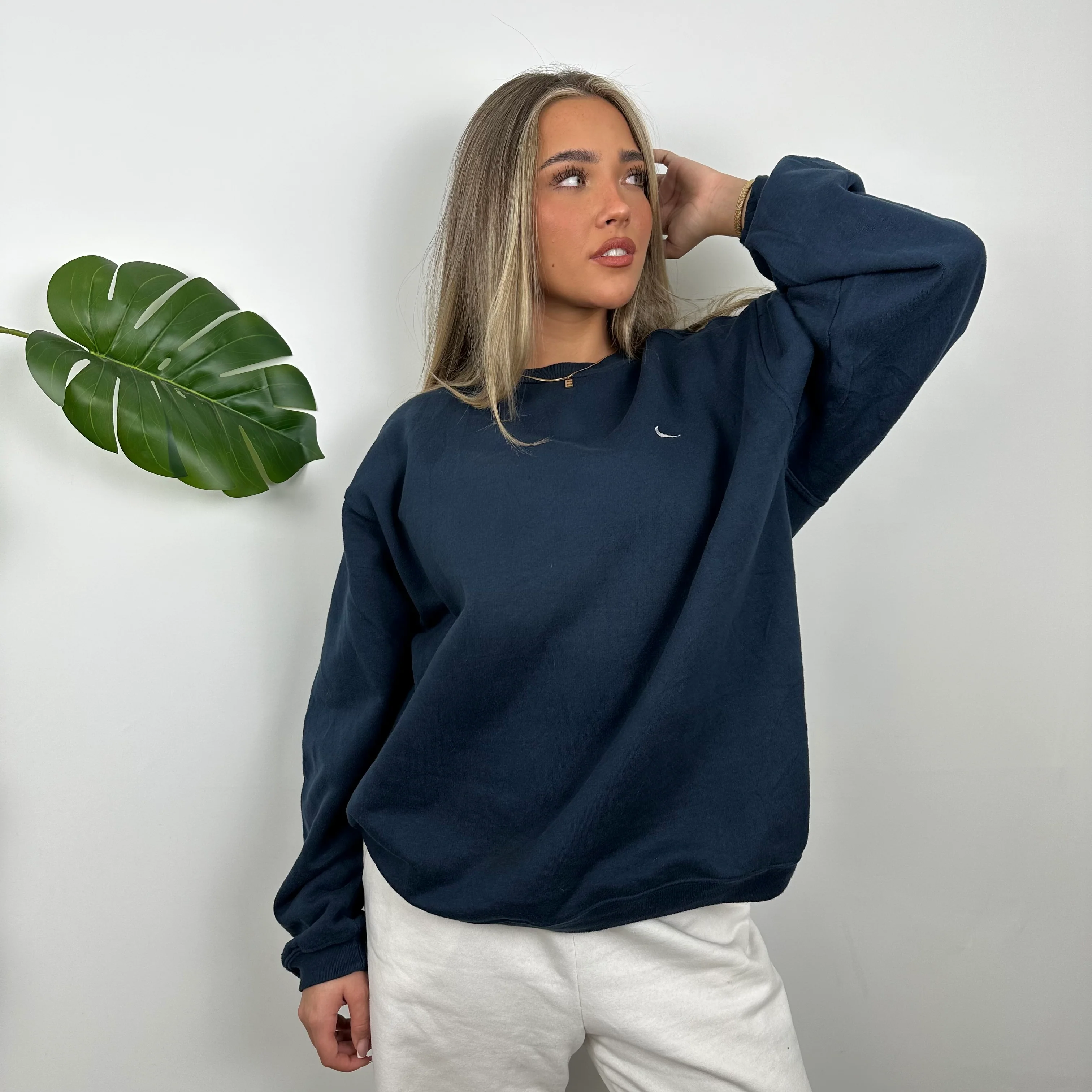 Nike Navy Embroidered Swoosh Sweatshirt (L) - Image 2