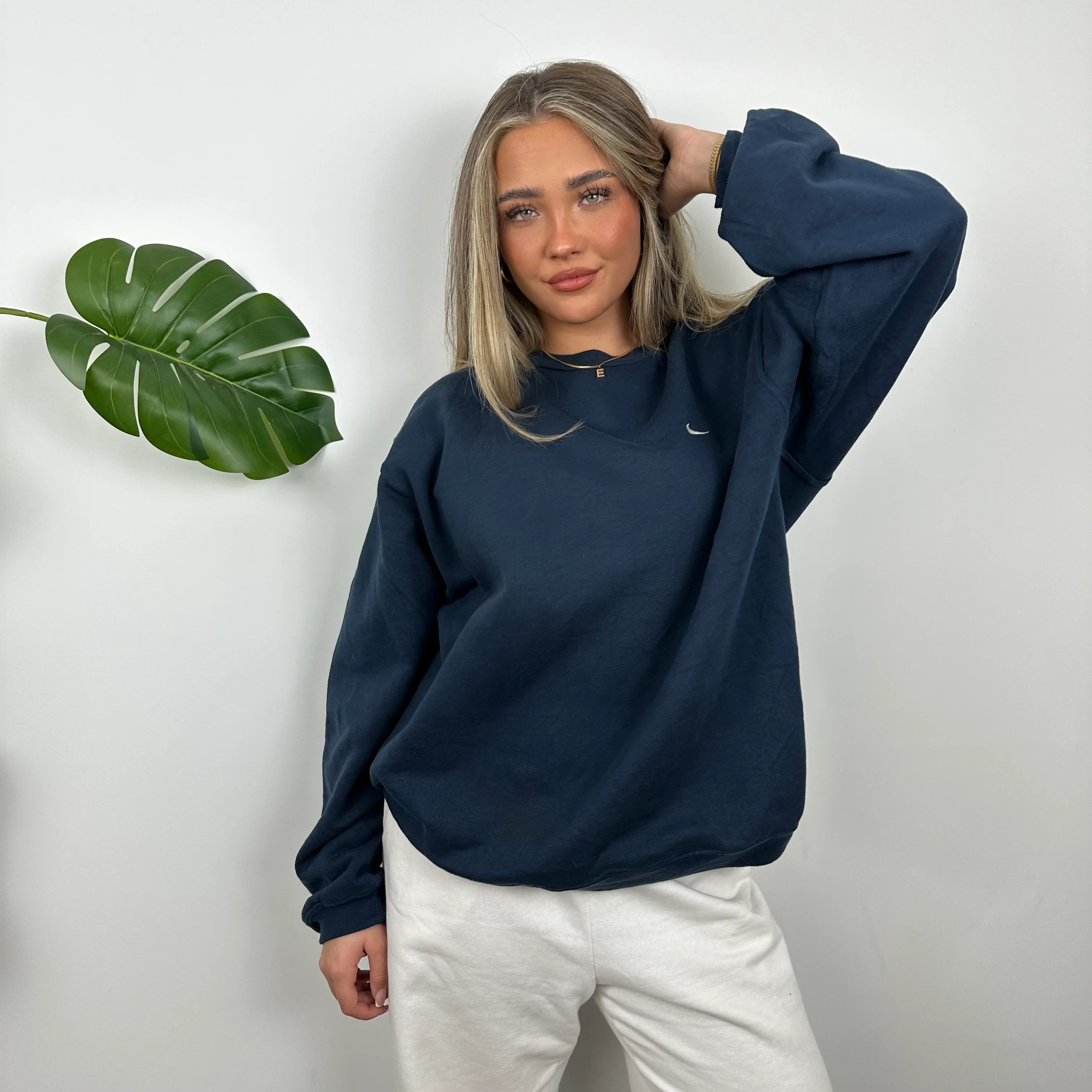 Nike Navy Embroidered Swoosh Sweatshirt (L) - Image 6