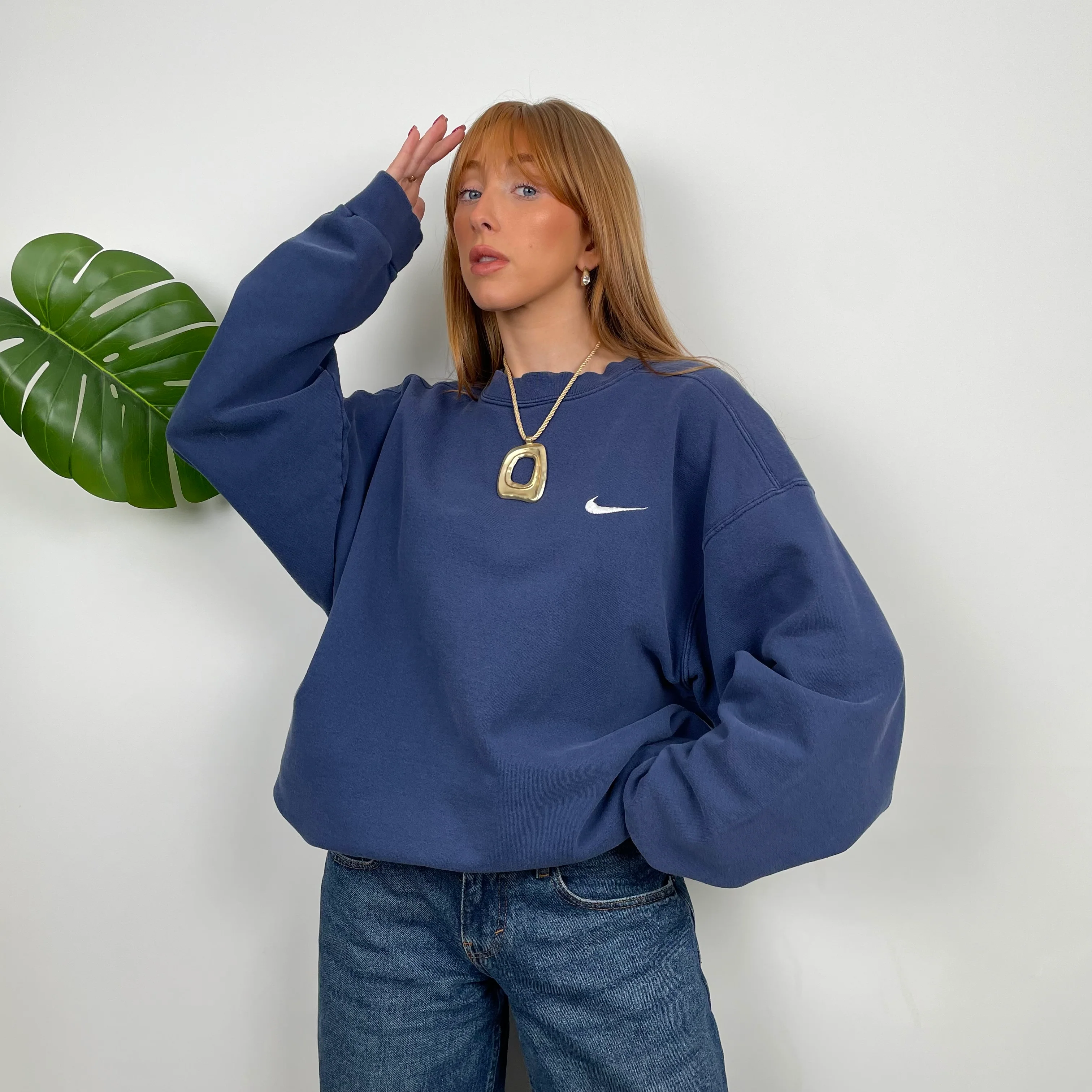 Nike Navy Embroidered Swoosh Sweatshirt (L) - Image 2